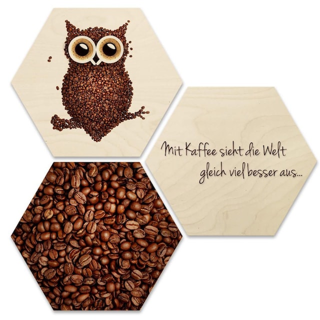 Wall-Art Mehrteilige Bilder »Collage Kaffee Eule Holzdeko«, (Set, 3 St.)  kaufen | BAUR