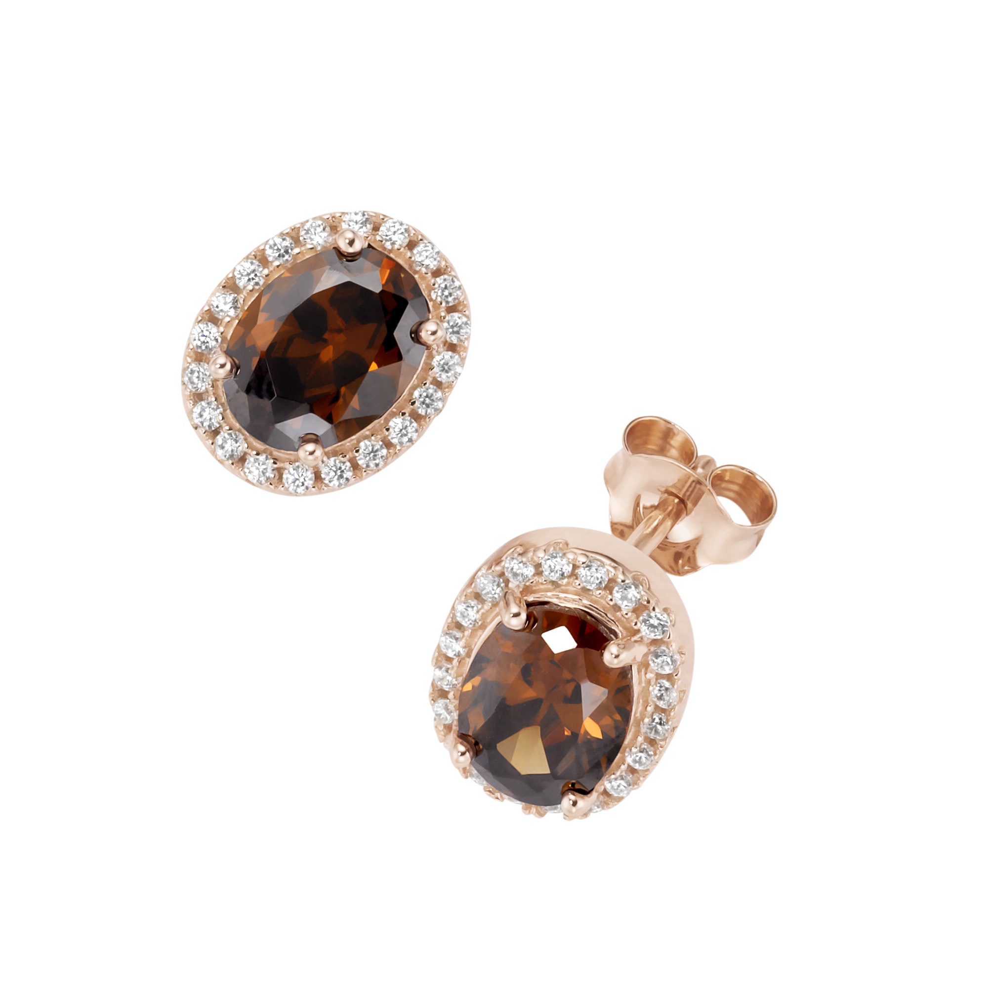 Paar Ohrstecker SMART JEWEL "mit weißen und braunen Zirkonia, Silber 925", braun, Ohrringe, Damen, Silber 925 (Sterlingsilber)