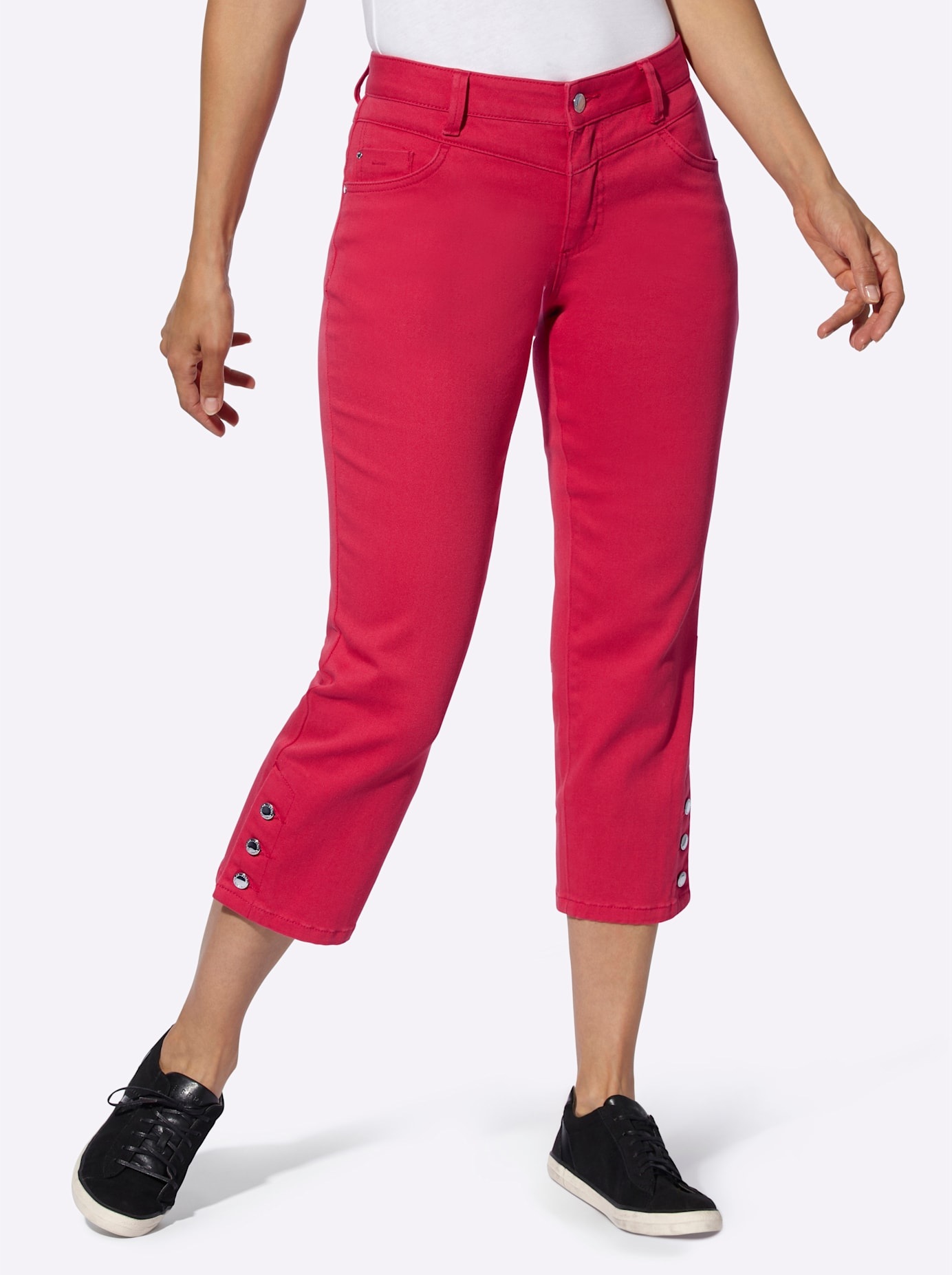 5-Pocket-Jeans CASUAL LOOKS, Damen, Gr. 25, Kurzgrößen, lila (erdbeere), 98% Baumwolle, 2% Elasthan, unifarben, 7/8-Länge, Jeans 5-Pocket-Jeans