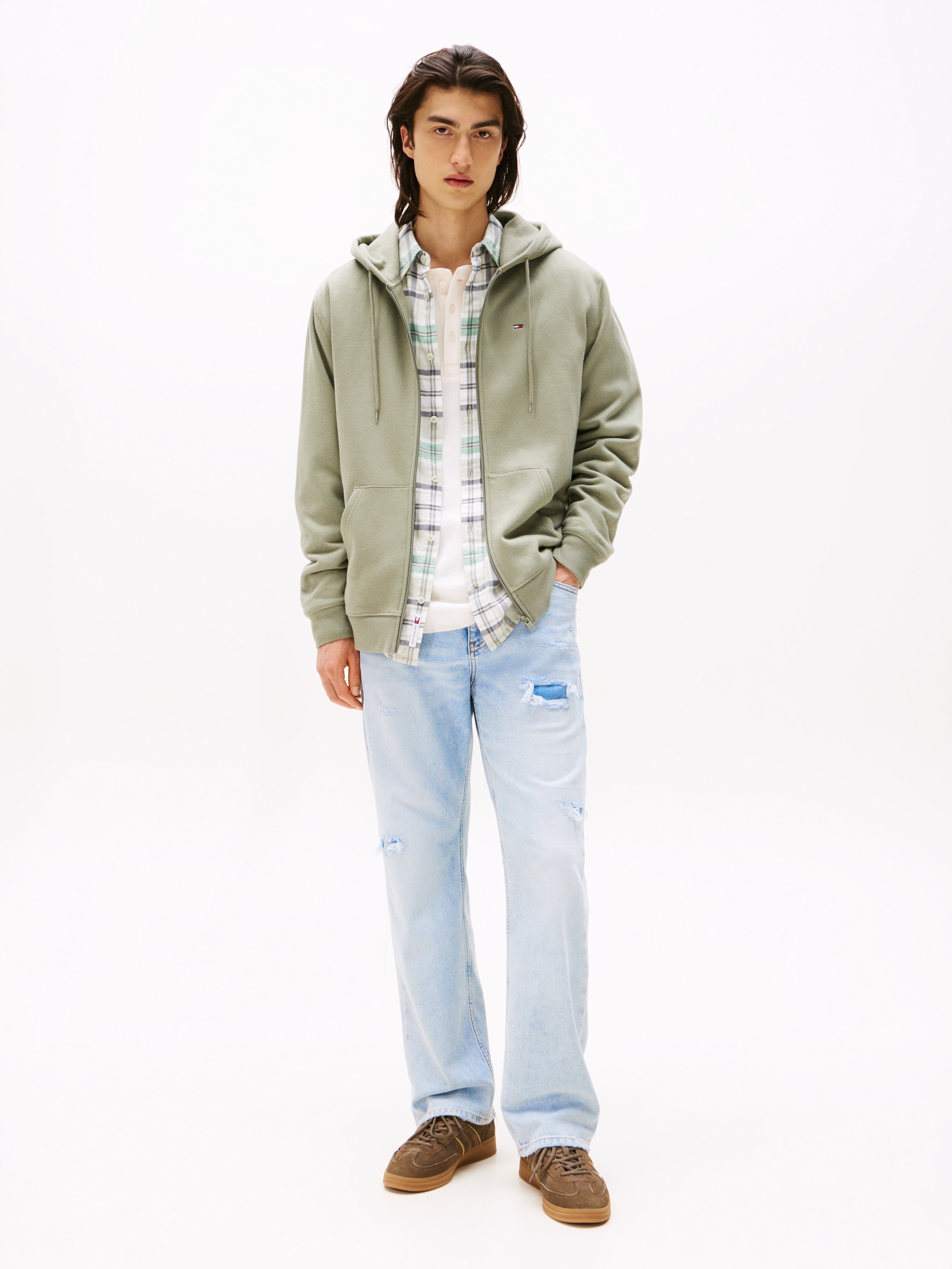 Tommy Jeans Sweatshirt »TJM REG S FLAG ZIP FLEECE THRU«, mit bestickten Markenlogo auf Brusthöhe