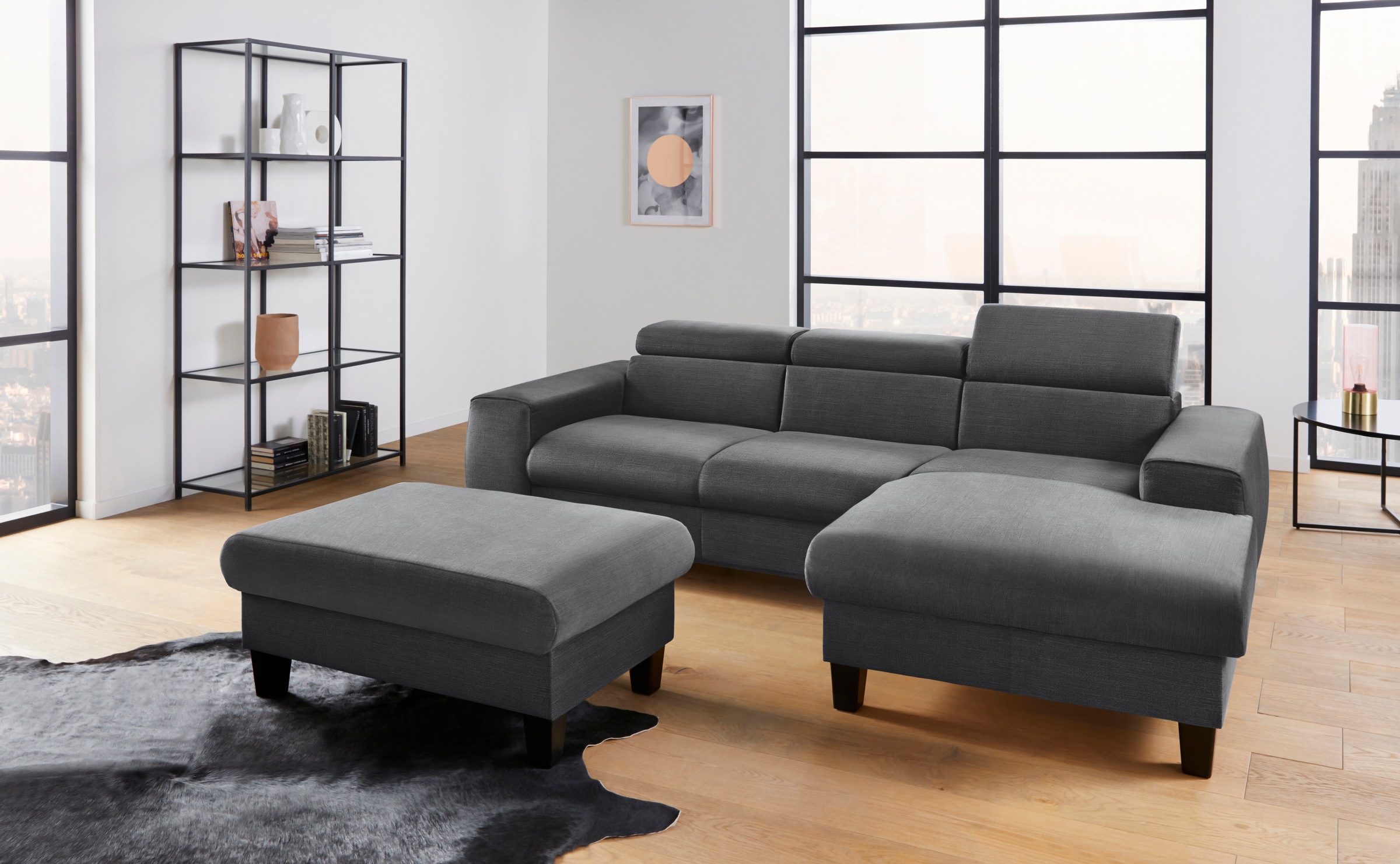 COTTA Ecksofa »Morven L-Form mit Kopfteilverstellung«, wahlweise mit Bettfunktion, Bettkasten & Wireless-Charger