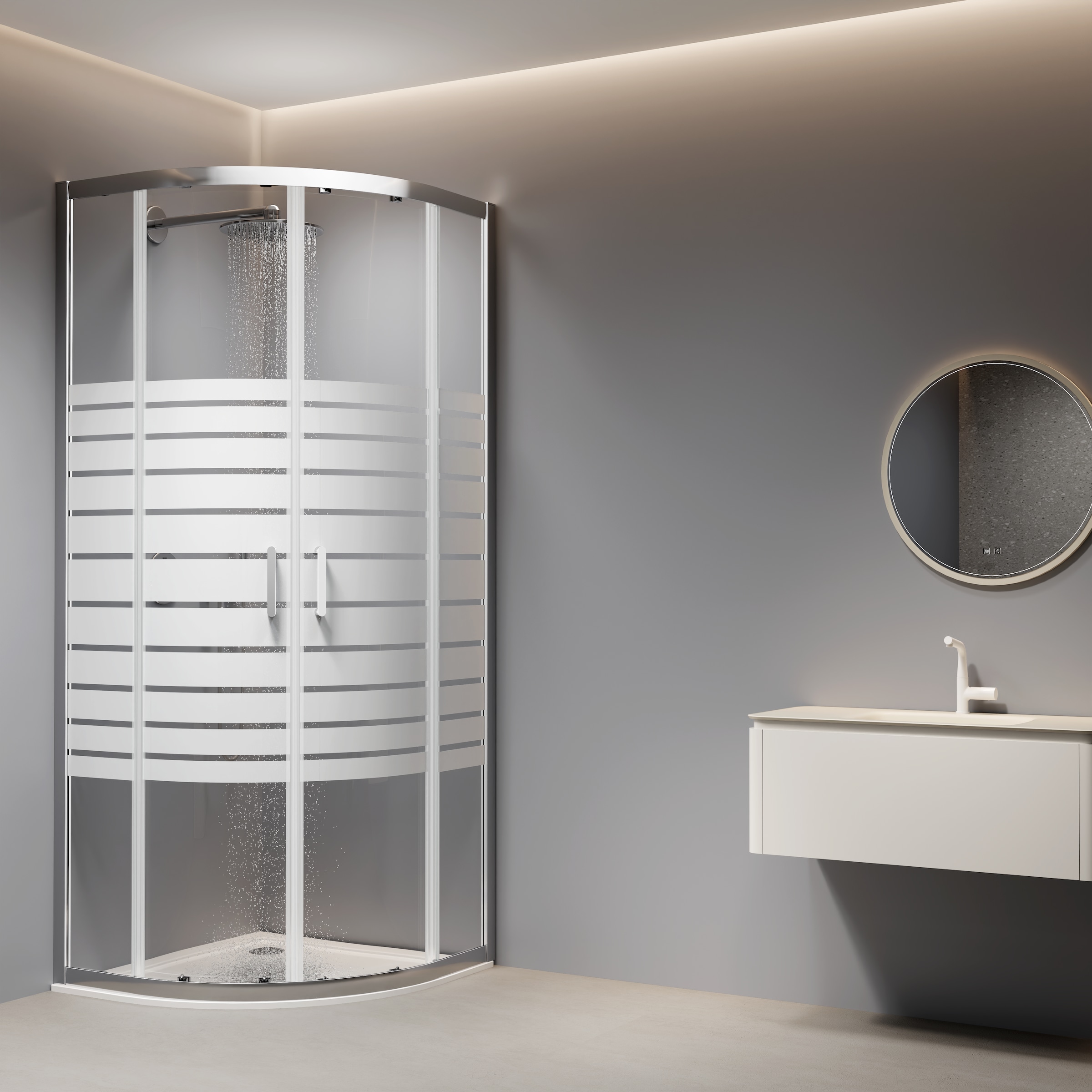 welltime Runddusche »New Trento mit Streifendekor« Extrahohe 195cm, 6mm ESG, verbessertes Rollensystem, Streifendekor