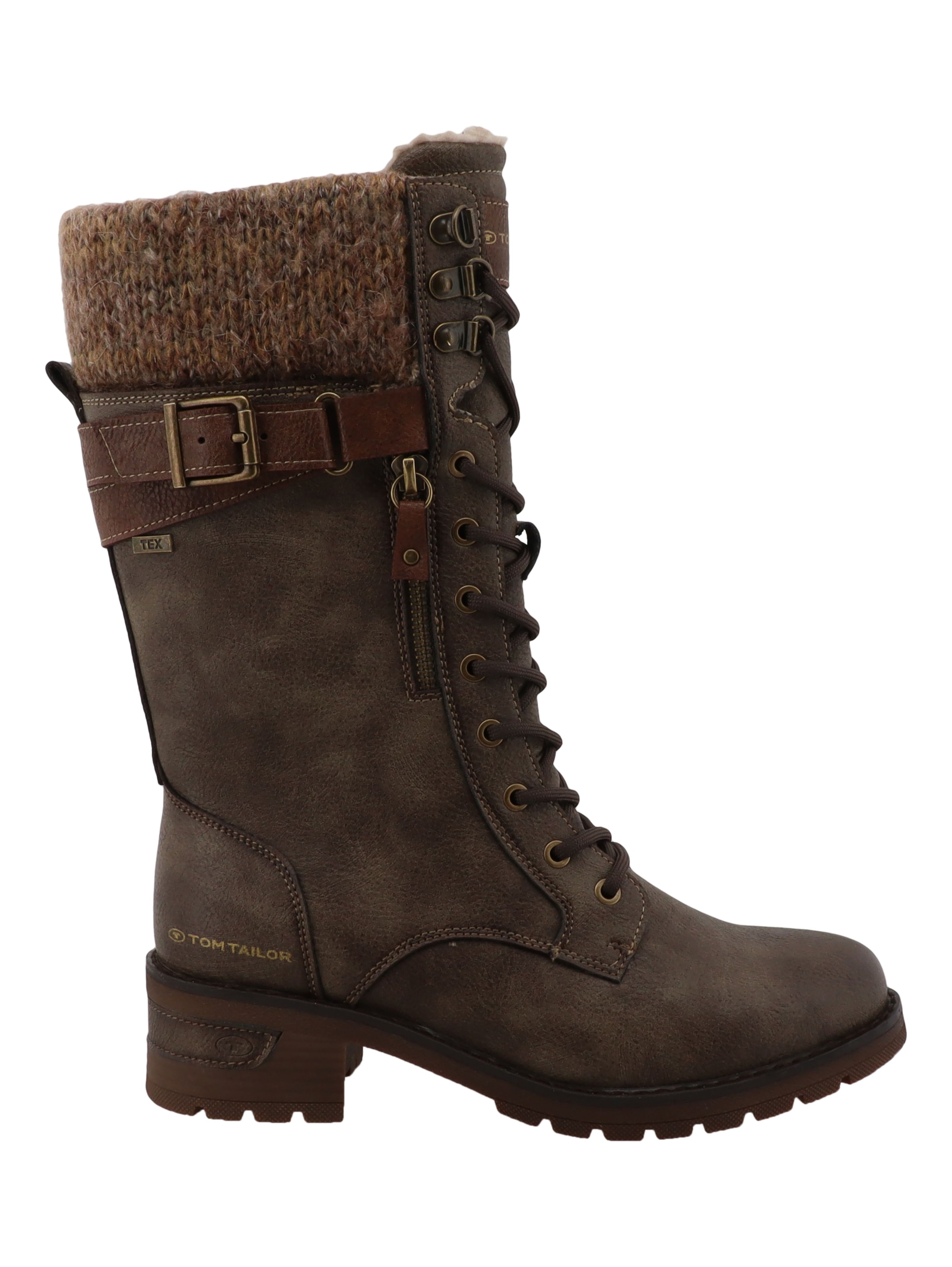 TOM TAILOR Winterstiefel  Blockabsatz, Schnürstiefel mit modischem Strickkragen