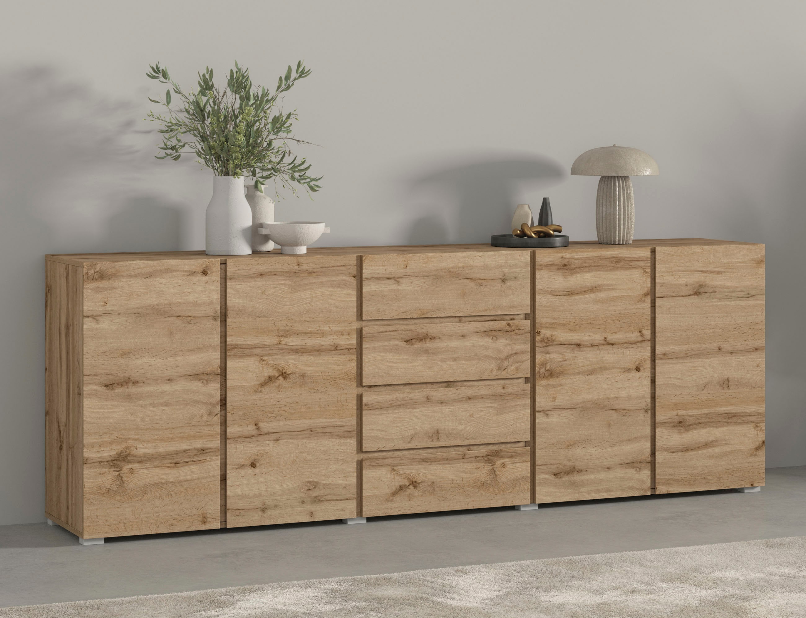 OTTO home Sideboard "Metric,Breite 222 cm, grifflose Kommode 4 Türen/4 Schubkästen" Schubladenschrank mit viel Stauraum, Einlegeböden verstellbar