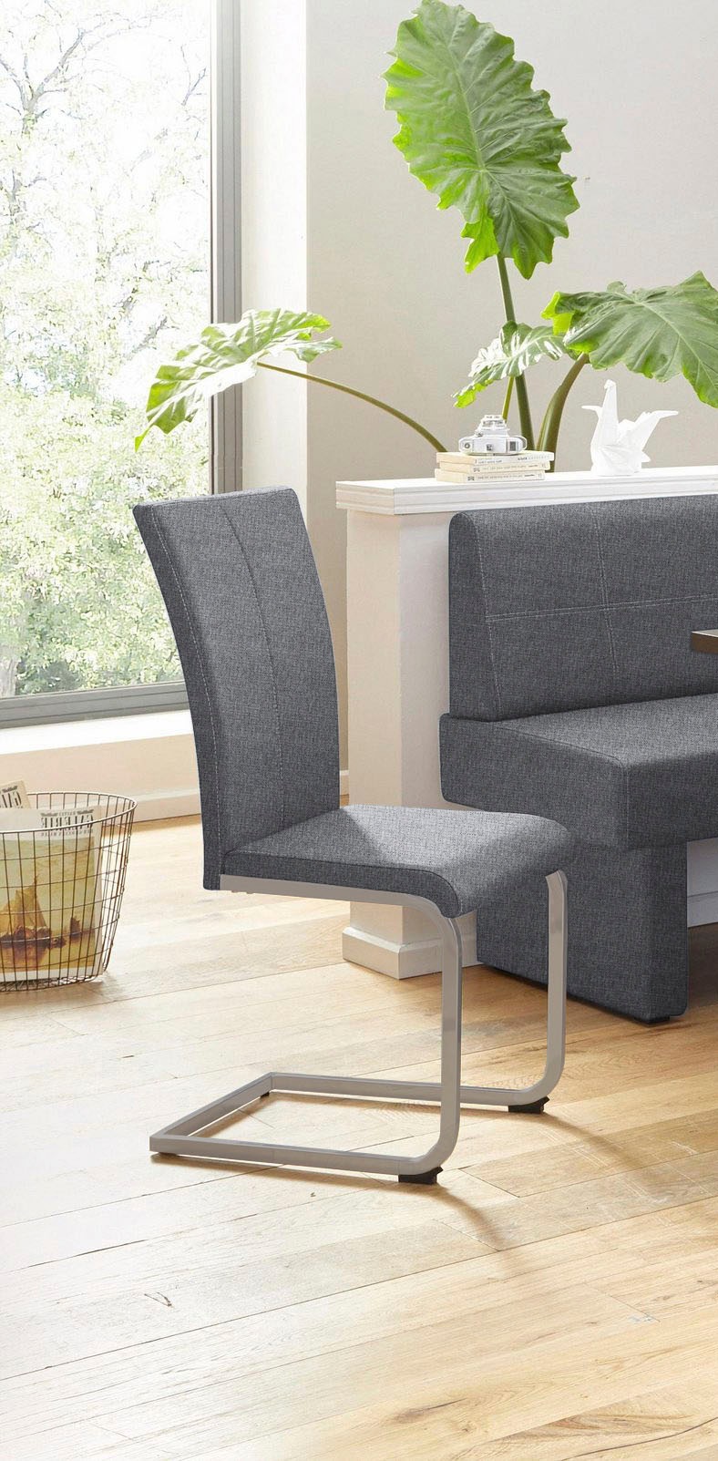 Home affaire Freischwinger »Nils«, (Set), 2 St., Strukturstoff-Struktur grob, Stuhl belastbar bis 120 Kg, Gestell Metall im Chrom-Look oder Schwarz