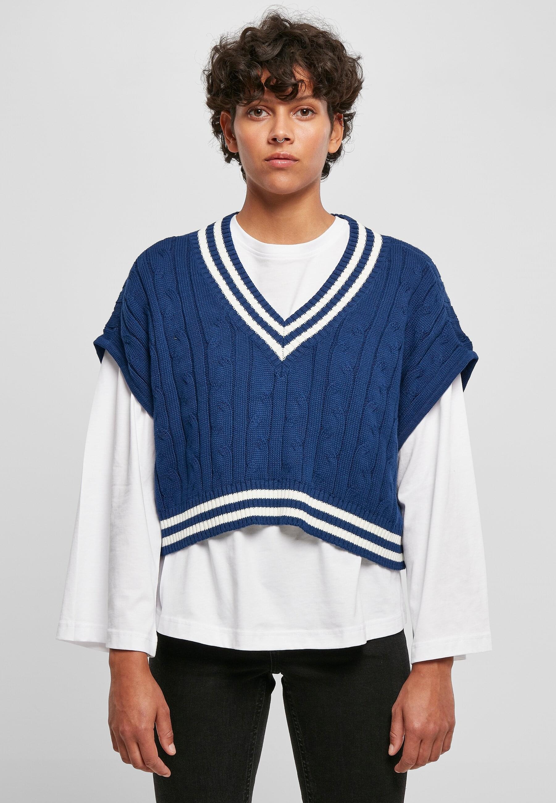 URBAN CLASSICS Rundhalspullover »Urban Classics Damen Ladies Cropped Knit College Slipover«, (1 tlg.)