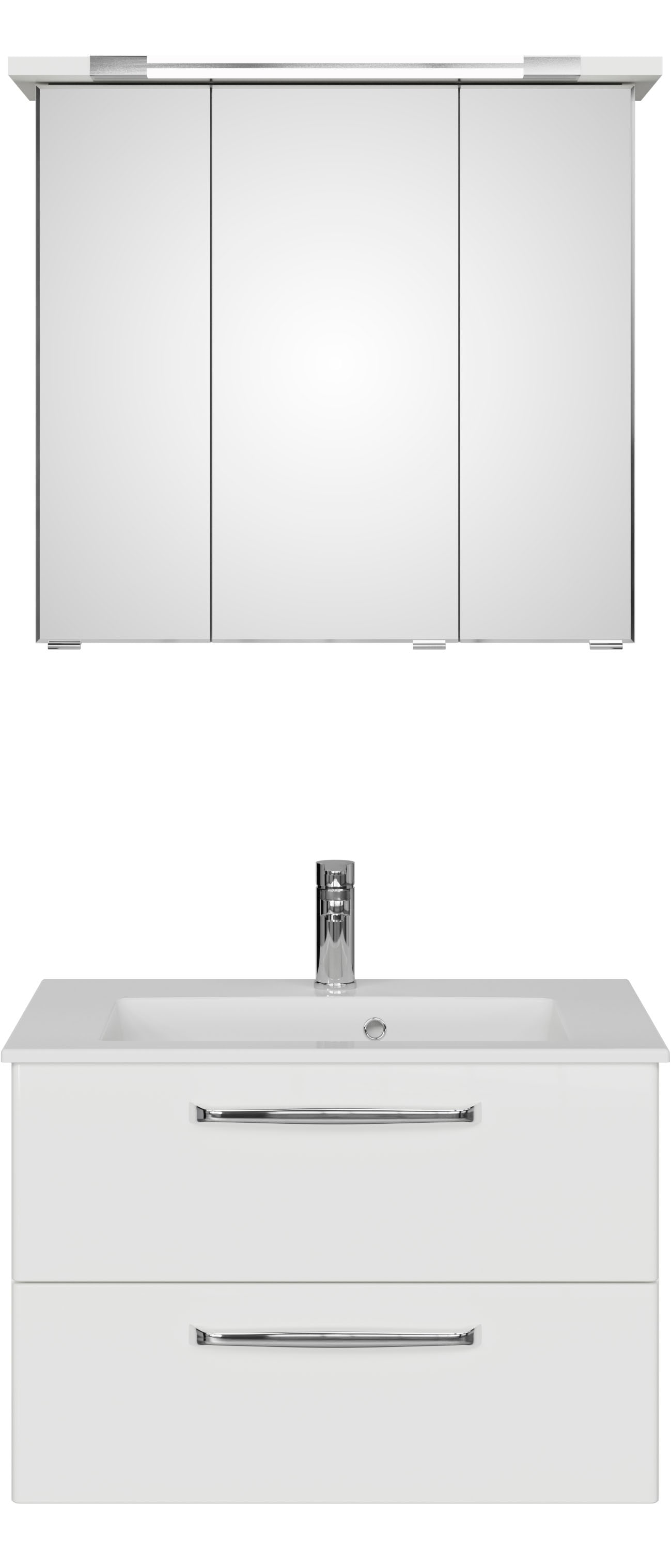 Saphir Badmöbel-Set »Trentino 2-tlg. Mineralmarmor-Waschtisch,Spiegelschrank mit LED-Profil«, (3 St.), Badmöbel-Set 77cm breit, inkl. Türdämpfer, 3 Türen, 2 Auszügen