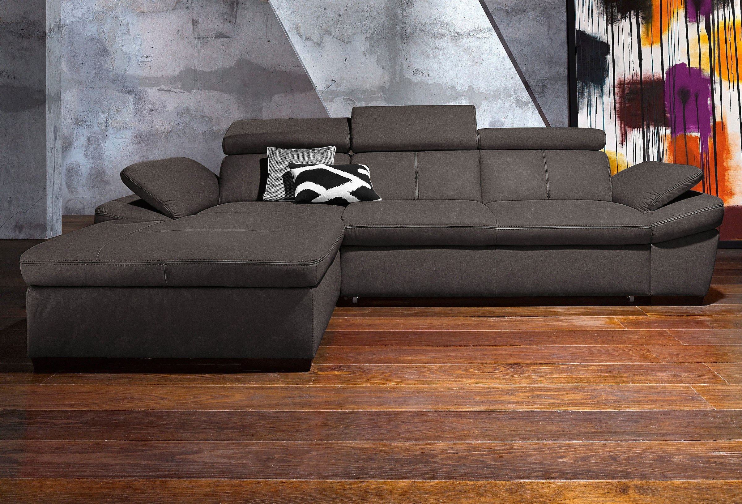 exxpo - sofa fashion Ecksofa »Salerno, klassisch modernes Funktionssofa, hoher Sitzkomfort, L-Form«, inkl. Kopf- und Armteilverstellung, wahlweise mit Bettfunktion