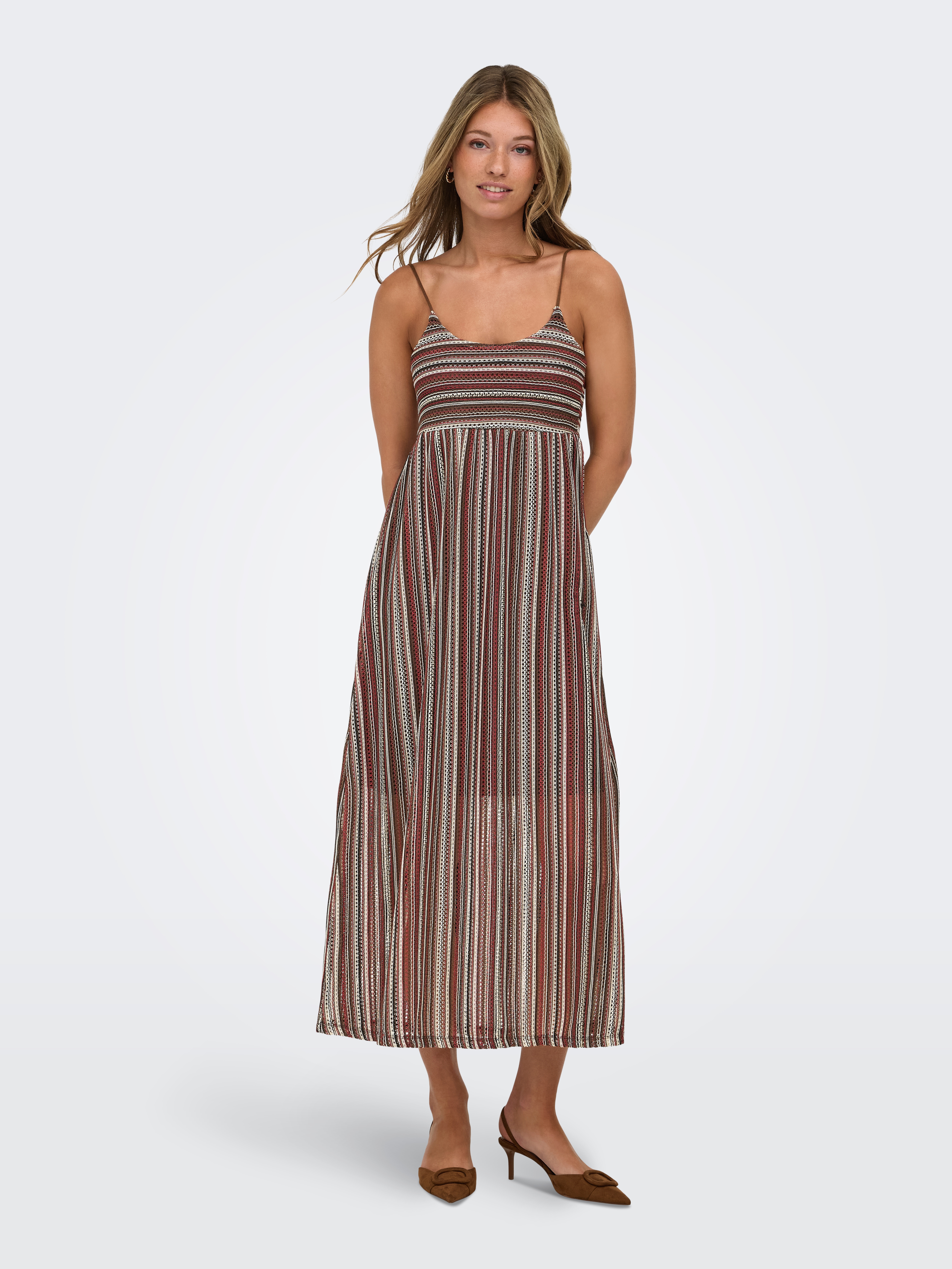 ONLY Spaghettikleid "ONLSANDY LONG DRESS JRS" Materialmix, regular fit, V-Ausschnitt