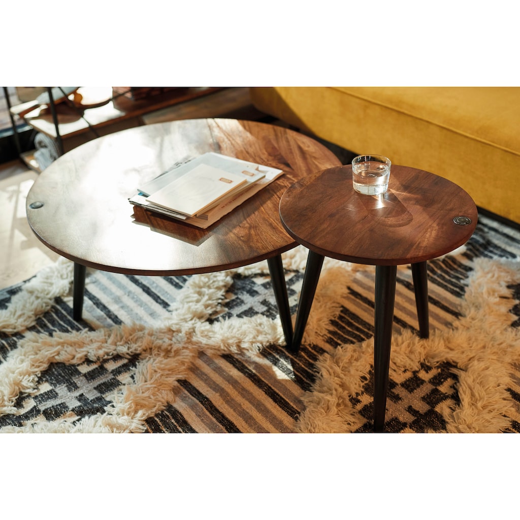 TOM TAILOR HOME Beistelltisch »T-WOOD TABLE SMALL«, Beistelltisch mit Knopfdetail, dunkles Mangoholz und schwarze Beine