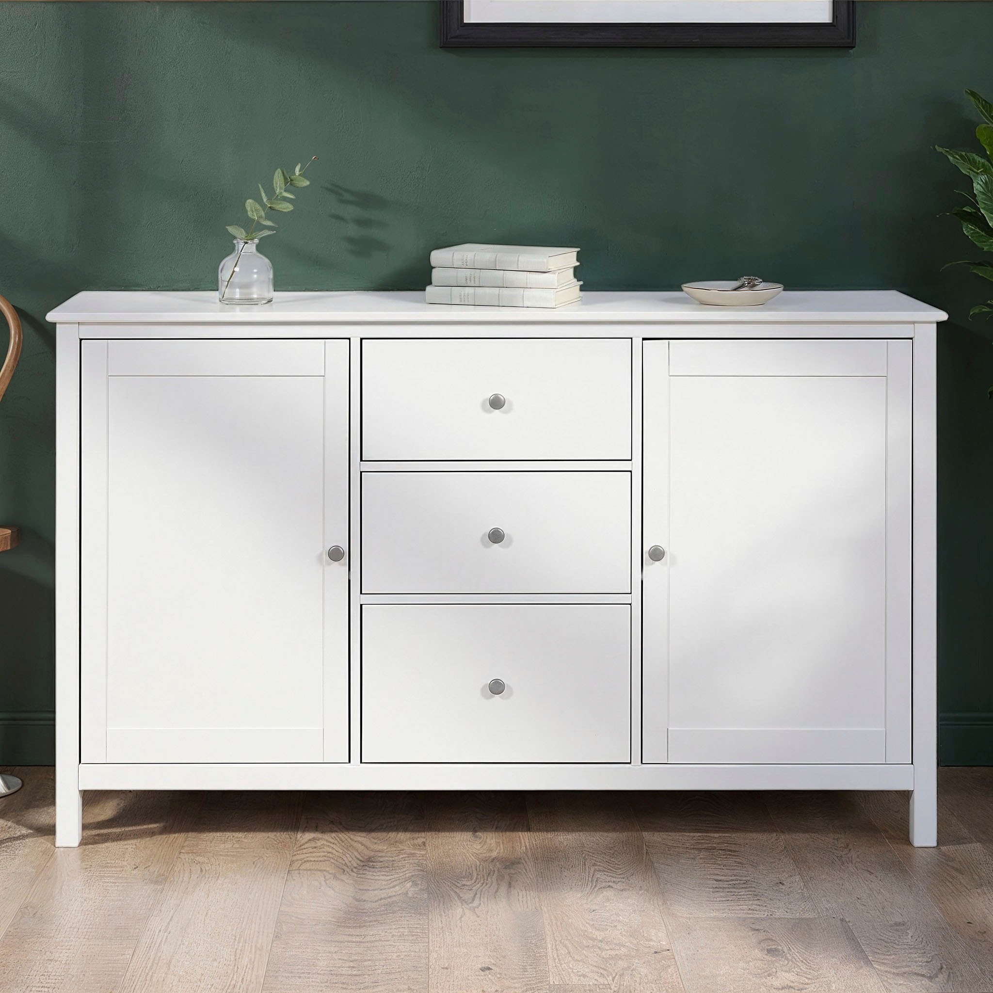 Inter Link Kombikommode »Pinora, Kiefer Massivholz, Weiss, 160 x 39,50 x 96 cm, viel Stauraum« 1 Stk. tlg. Sideboard im modernem Skandi Look, 3 Schubladen, 2 Türen