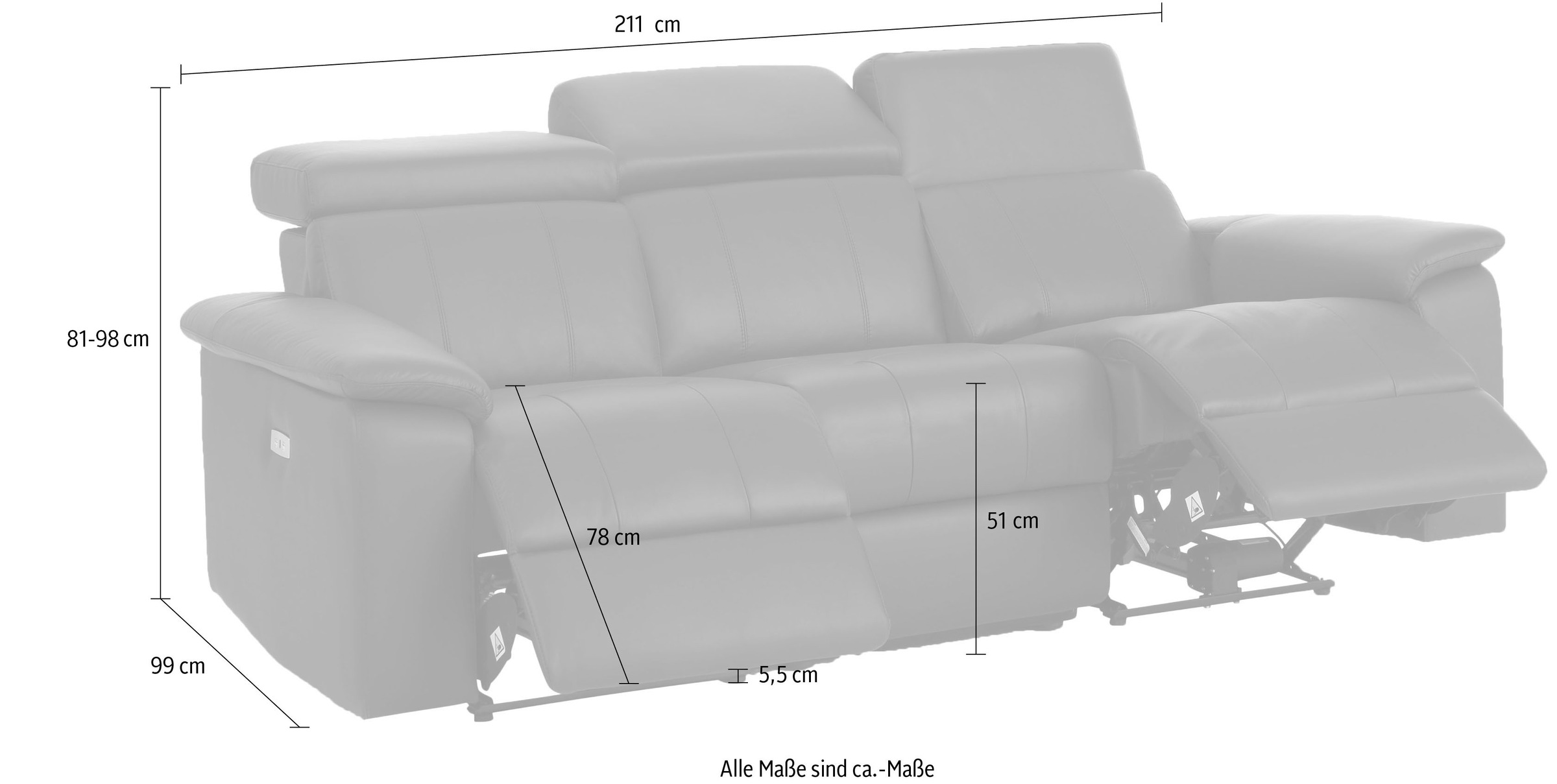 Home affaire 3-Sitzer »Binado«, mit manueller oder elektrischer Relaxfunktion mit USB-Anschluss