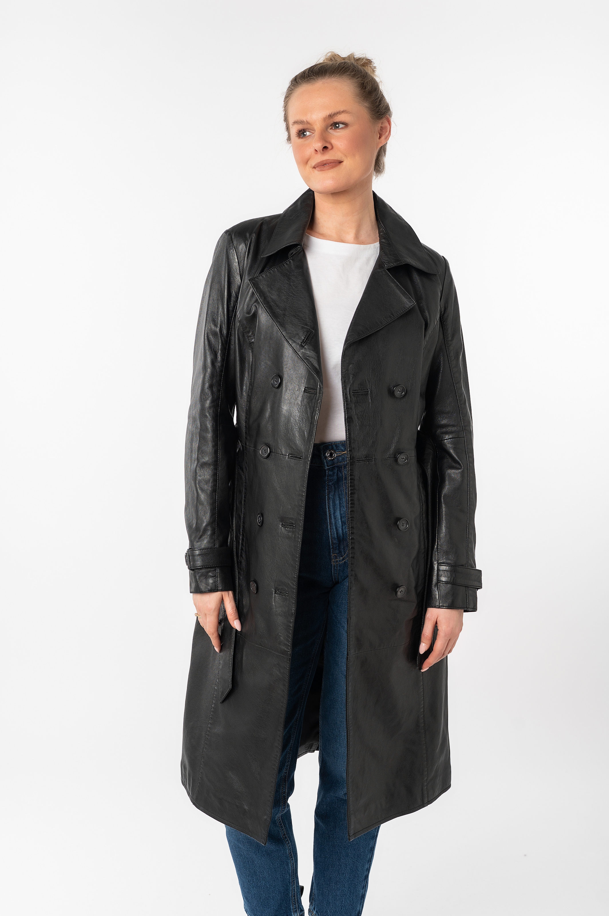 Mauritius Ledermantel »GWTaruh OT«, (2 tlg.), femininer Leder-Trenchcoat mit Bindegürtel
