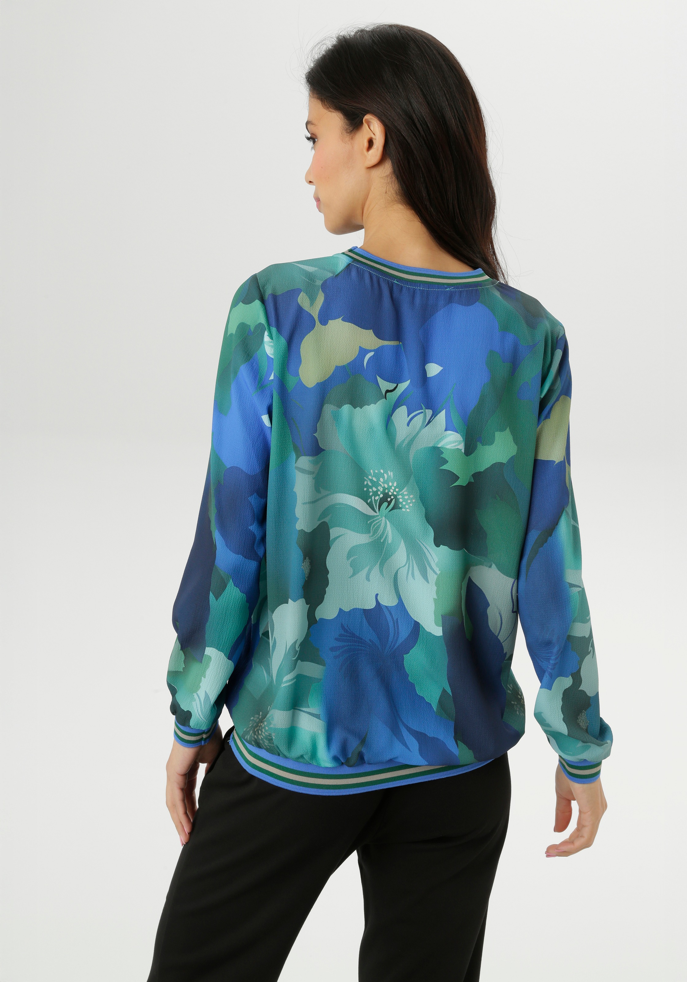 Aniston SELECTED Shirtbluse mit gestreiften, sportiven Bündchen günstig online kaufen