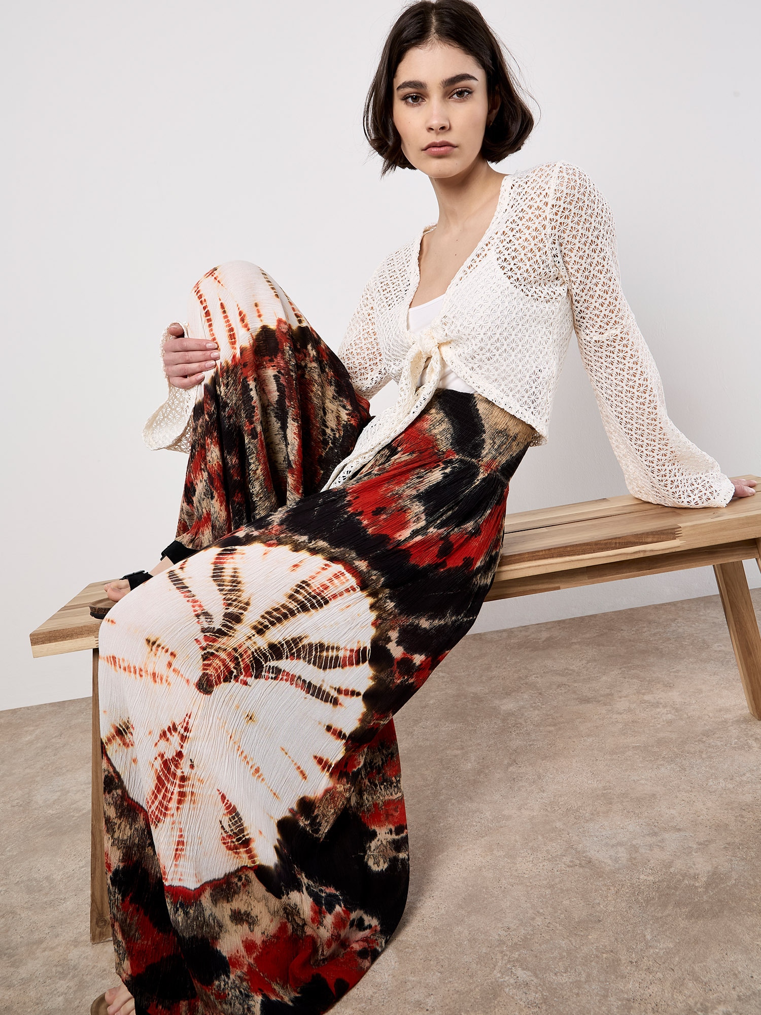 Apricot Palazzohose "Tie-Dye-Palazzo-Hose mit Struktur" mit Batikmuster