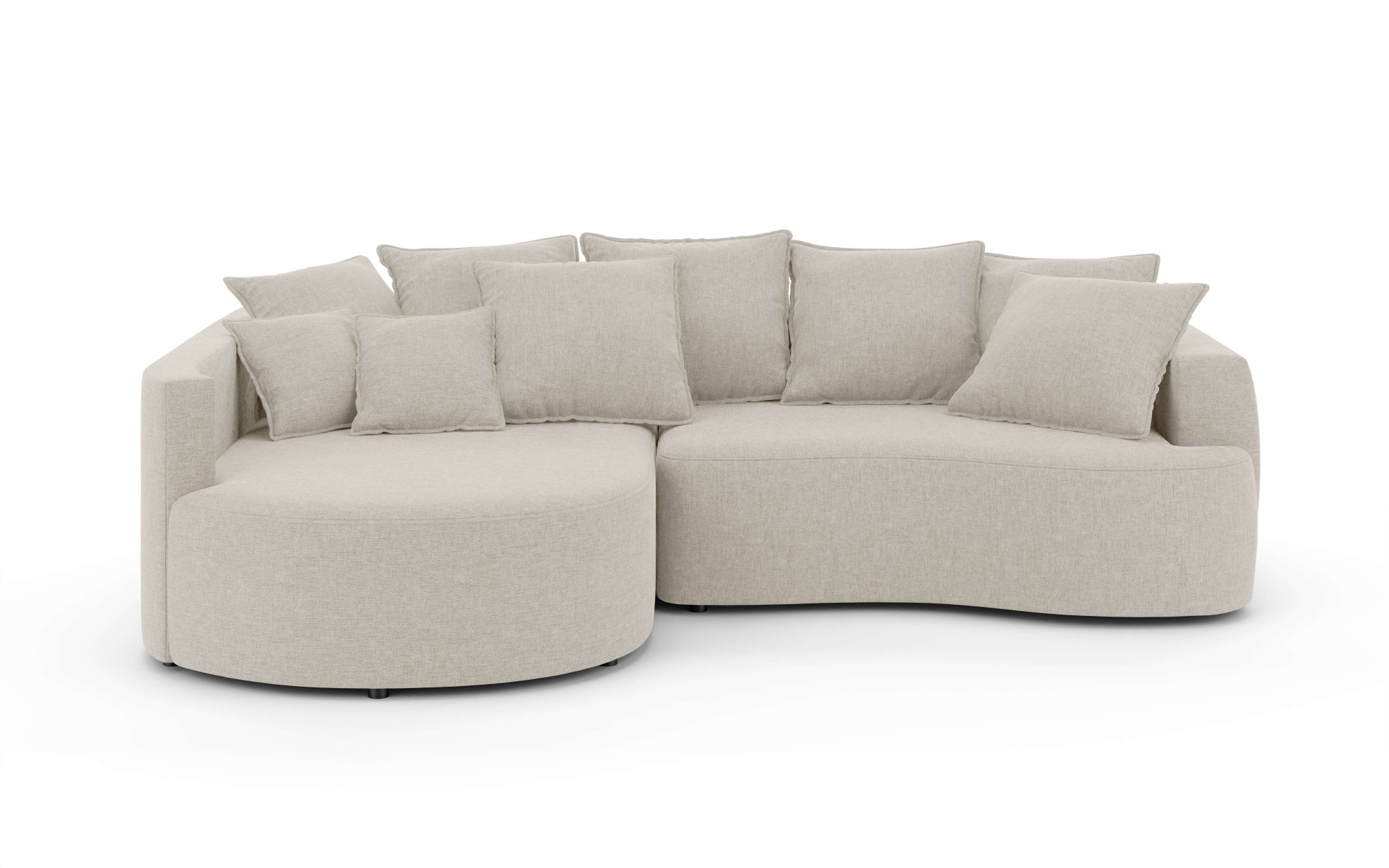 INOSIGN Ecksofa »Kahekili, Schlafsofa mit Bettkasten, Maße B/T/H: 255/181/90/ cm«, L-Form mit Wellenunterfederung, 7 Rückenkissen und 2 Zierkissen