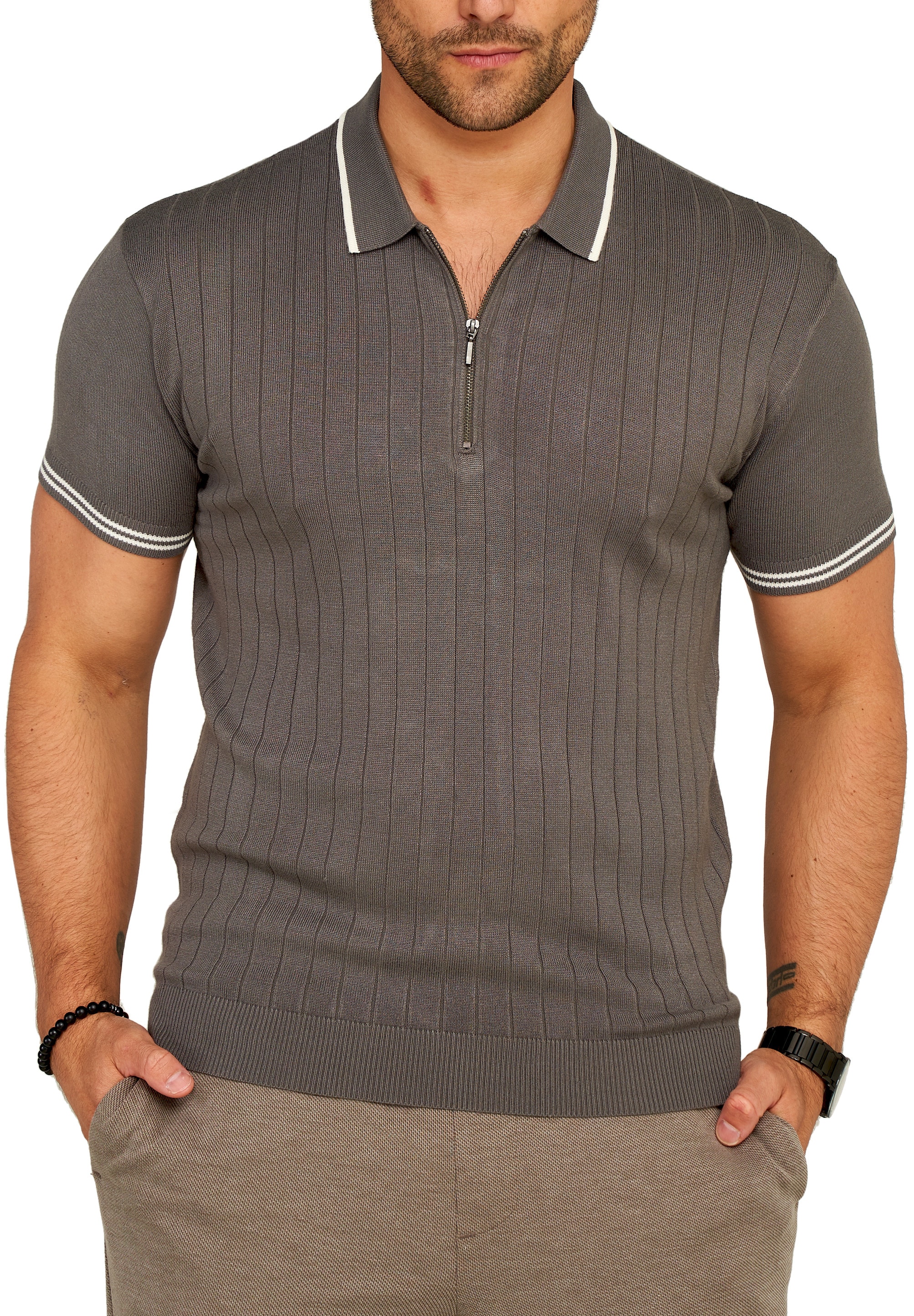 SOULSTAR Poloshirt »Kurzarm Polo T-Shirt für Herren« Herren Basic Kurzarm Knit Polo Hemd Feinstrick Kontrast