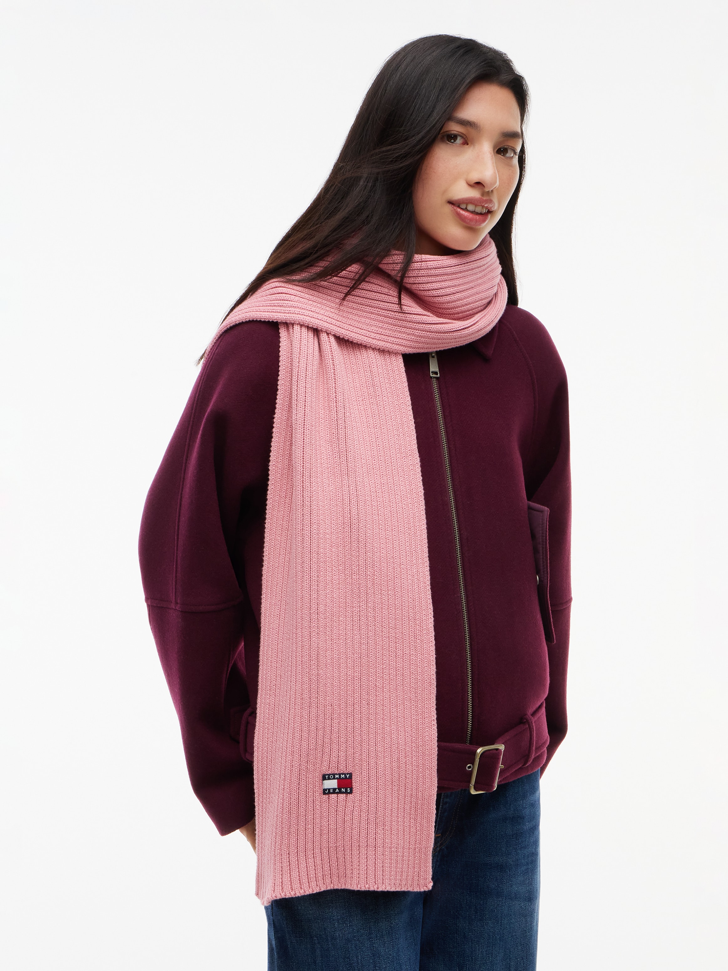 "Schal TOMMY JEANS ""TJW HERITAGE CORE"", Damen, rosa (pale primrose), Strick, Baumwolle, Modetücher Schal"