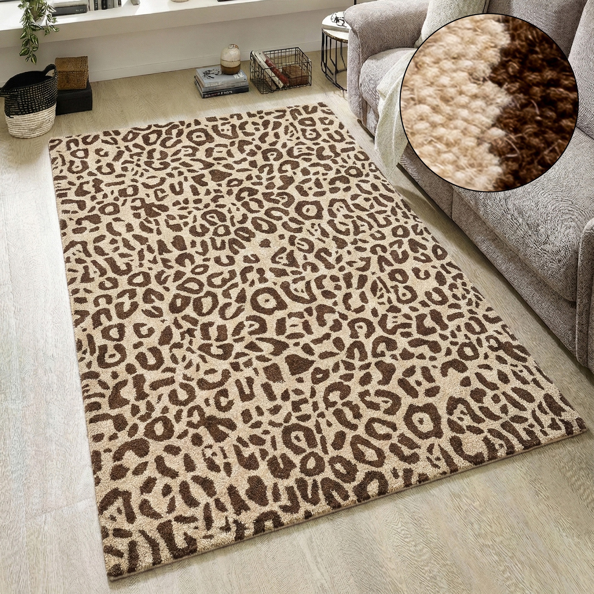 Wollteppich OTTO HOME "Gabbo Leo, Leopardenmuster, handgearbeitet", sand, B:200cm H:14mm L:300cm, Wolle, Teppiche, reine Wolle, Uni, Wohnzimmer, Schlafzimmer, Esszimmer