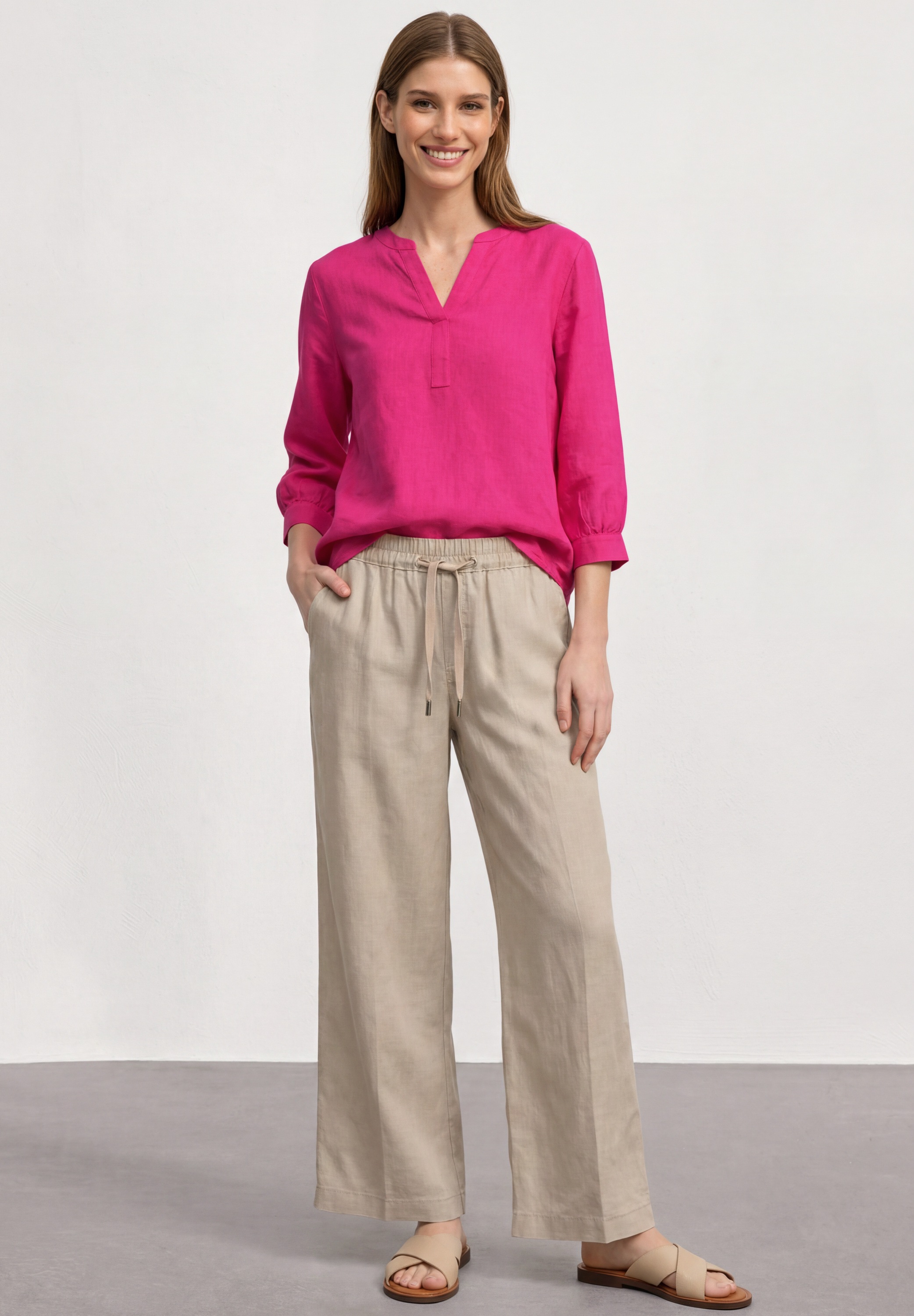 STREET ONE Shirtbluse mit geschlitztem Rundhalsausschnitt