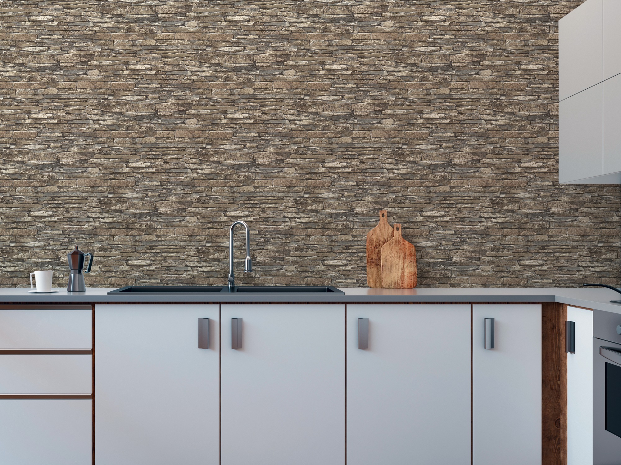 A.S. Création Vliestapete »Attractive 3 – Natursteinmauer« Steinoptik aufgeschäumt Braun, Grau und Beige, matt, fein strukturiert