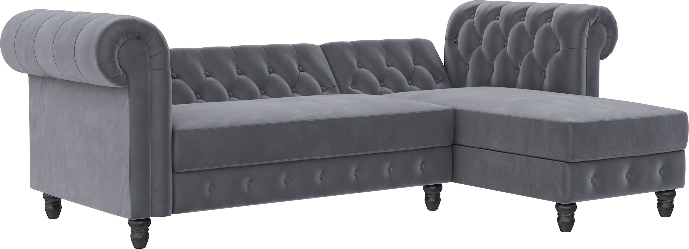 Dorel Home Ecksofa »Felix, L-Form, 241 cm (Liegefl.108x195 cm), Recamiere tauschbar,«, verstellb. Rückenlehne, Bett-Funktion, Velours, Kunstleder, Vintage