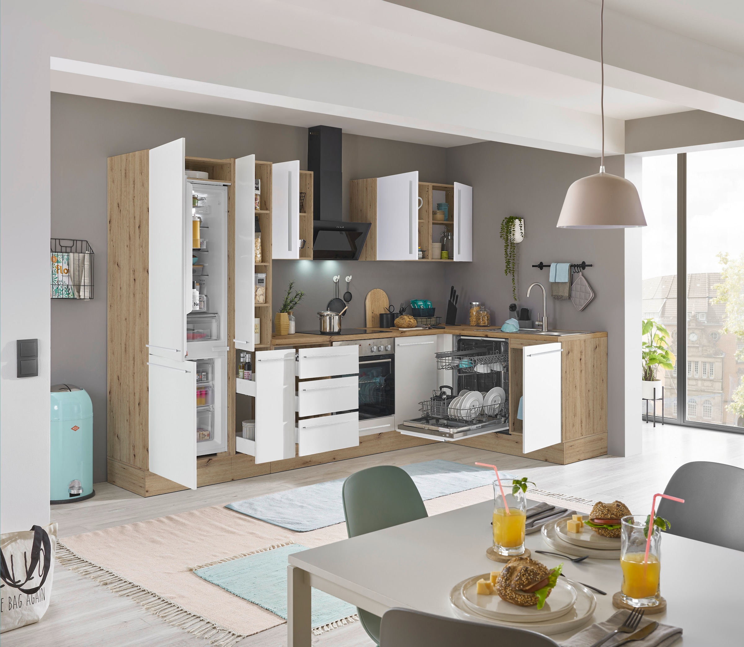 KOCHSTATION Winkelküche »Florida, Stellbreite 310x175 cm« wahlweise mit E-Geräten, mit Softclose für Türen und Schubkästen