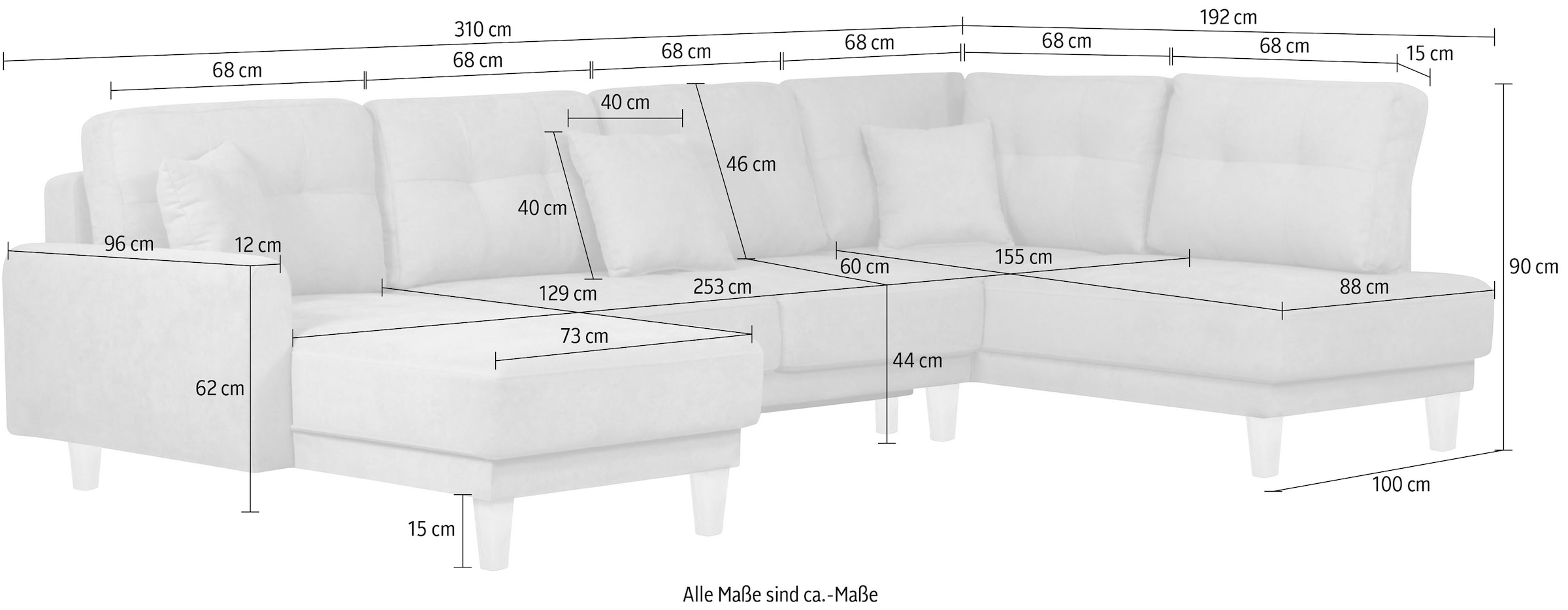 incl. Steppung, Home mit auch St.), Zierkissen Bettfunktion | BAUR »Triplo«, Wohnlandschaft Bettkasten, mit (3 affaire und 3