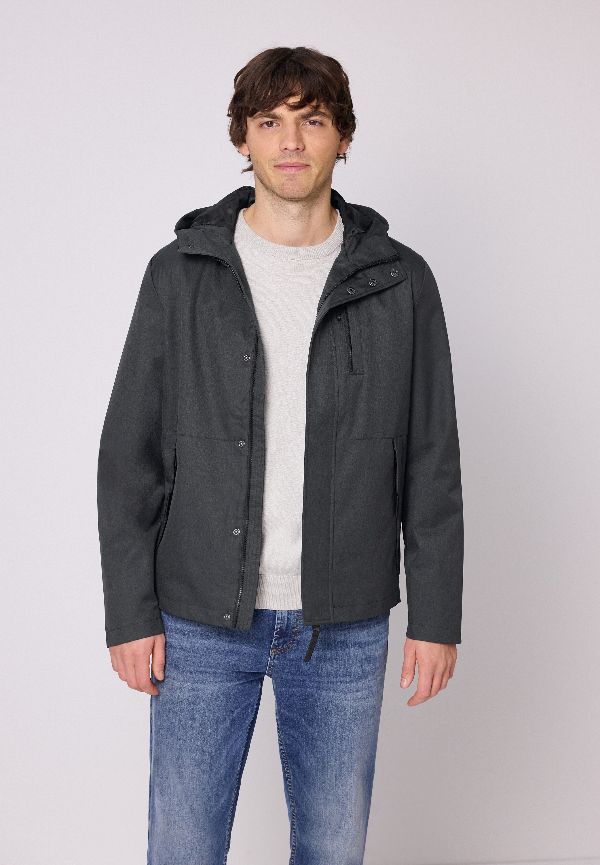 Outdoorjacke STREET ONE MEN, Herren, Gr. S (38), ash grau melange, Stoff, Obermaterial: 100% Polyester; Futter: 100% Polyester, unifarben, comfort fit normal, ohne Ausschnitt, abgesteppt, Jacken Outdoorjacke, wasserabweisend