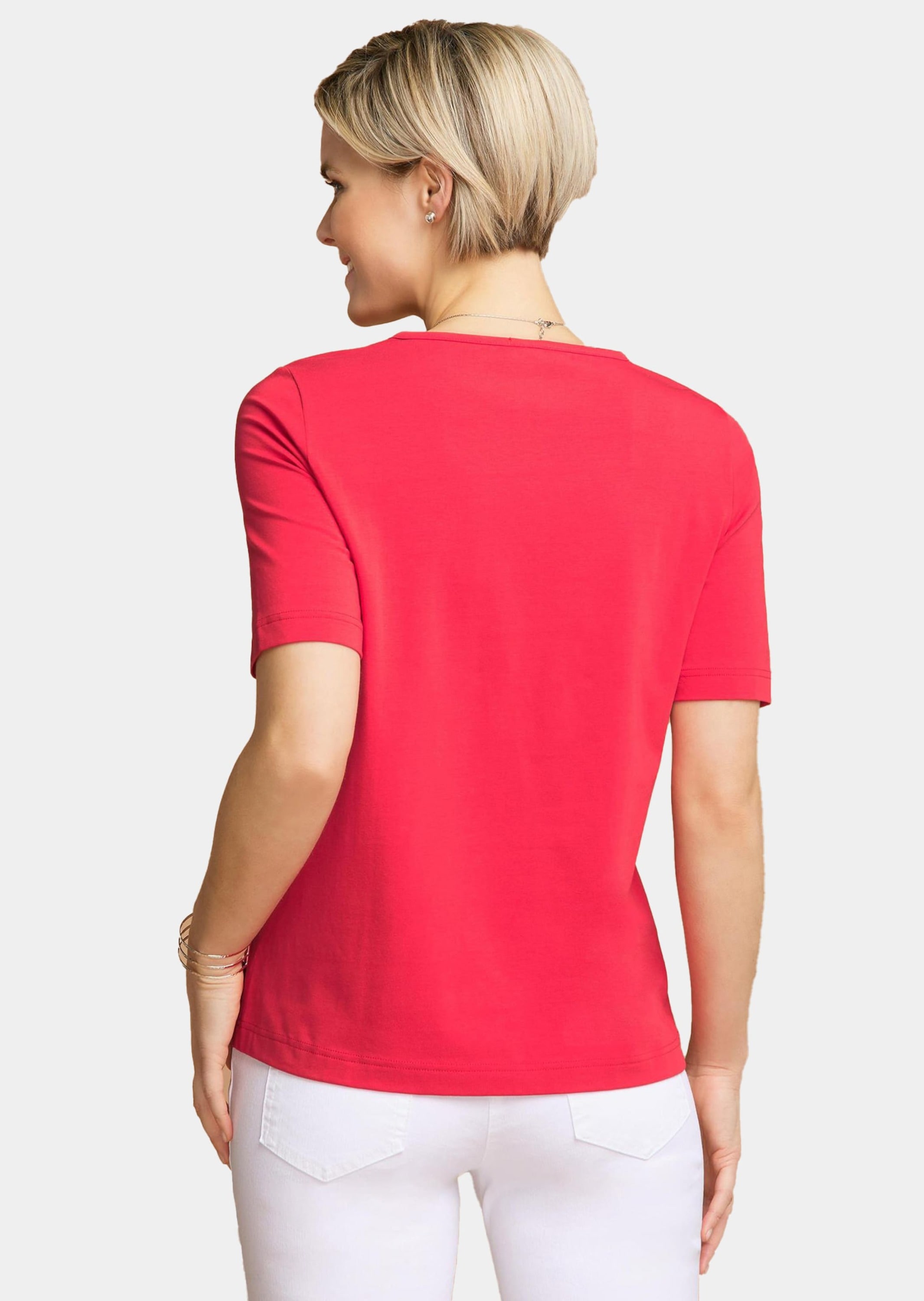 GOLDNER Langarm-Poloshirt »T-Shirt T-Shirt mit charmantem Ausschnitt und Schmucksteinchen«