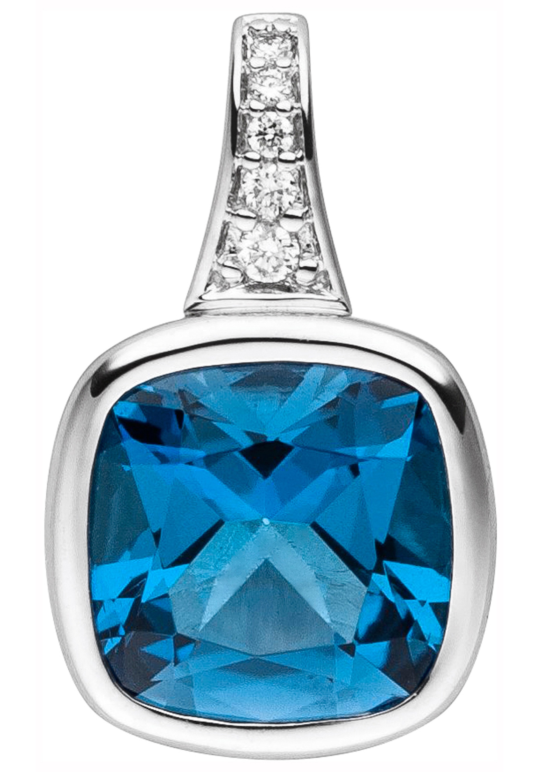 JOBO Kettenanhänger »Anhänger mit Blautopas und 5 Diamanten« 585 Weißgold