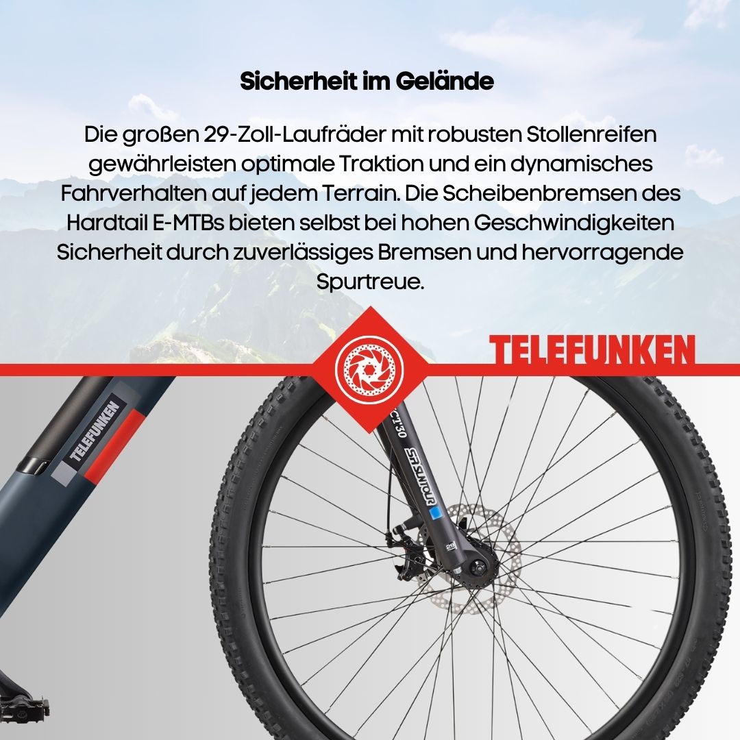 Telefunken E-Bike »Aufsteiger M921«, 7 Gang, Shimano, Heckmotor 250 W, (29 Zoll, Scheibenbremsen), Pedelec, Elektrofahrrad für Damen u. Herren, MTB
