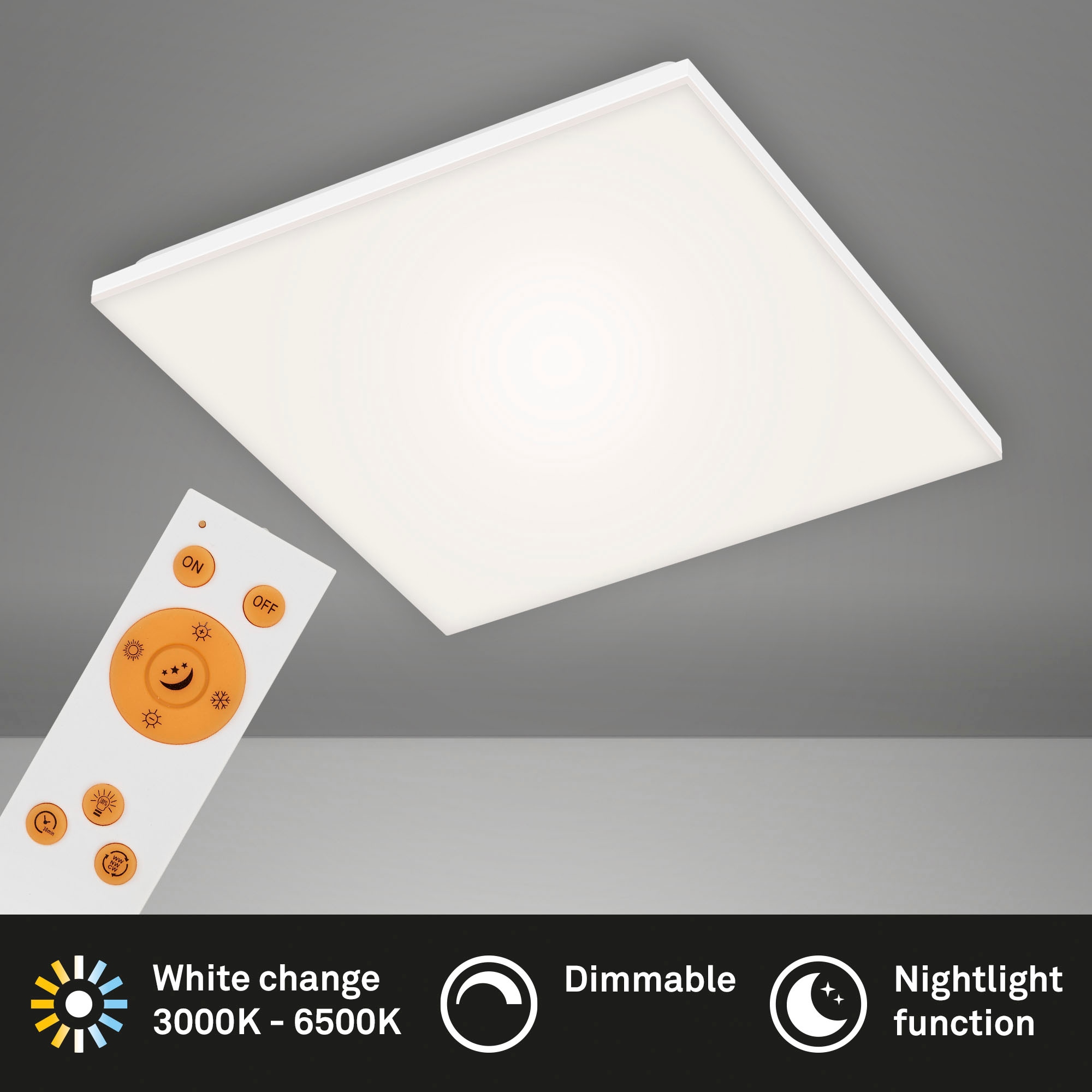 Briloner Leuchten LED Panel mit Fernbedienung, Gr. 45 x 45 cm, stufenlos dimmbar, LED fest integriert