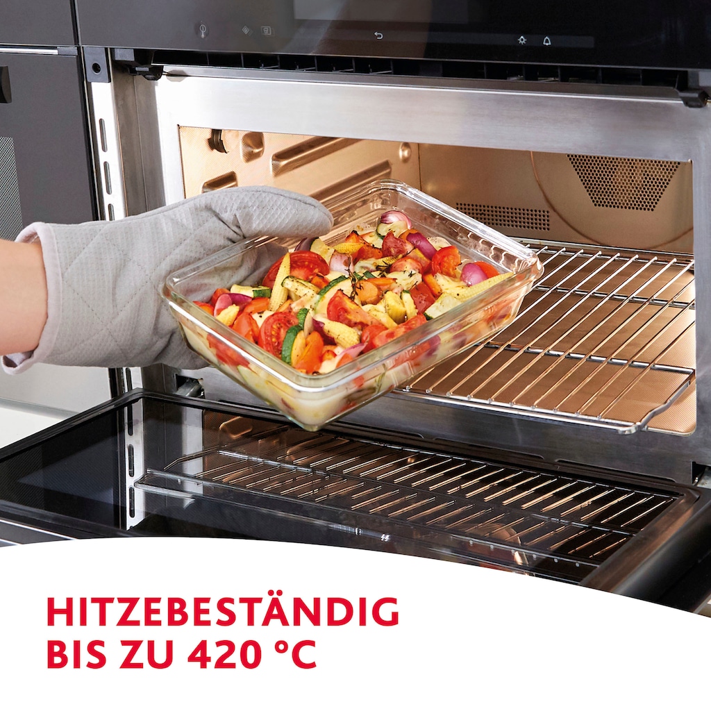 Emsa Frischhaltedose »Clip & Close Glas«, (1 tlg.), 3L, stapelbar, gefrier-, backofen-, mikrowellen- und spülmaschinenfest