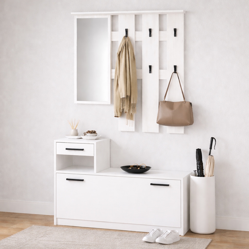 OTTO home Garderoben-Set "Luna Kommode mit 1 Klappe + 1 Schubkasten, Paneel mit Spiegel 6 Haken" 2 Stk. tlg.