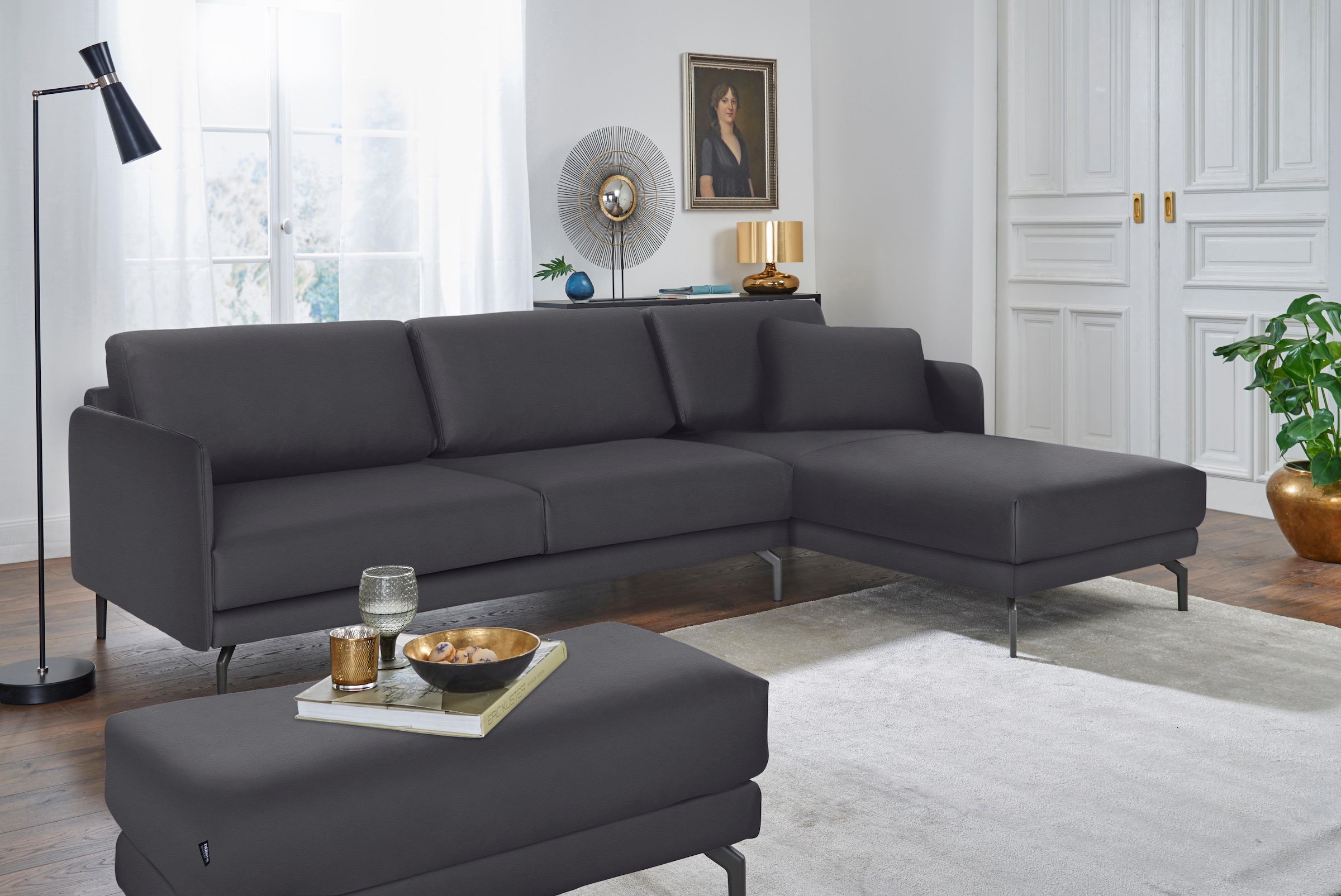 Creation BY ROLF BENZ Ecksofa »CR.450, Designecksofa, L-Form«, Armlehne sehr schmal, Breite 274 cm, Alugussfuß Umbragrau