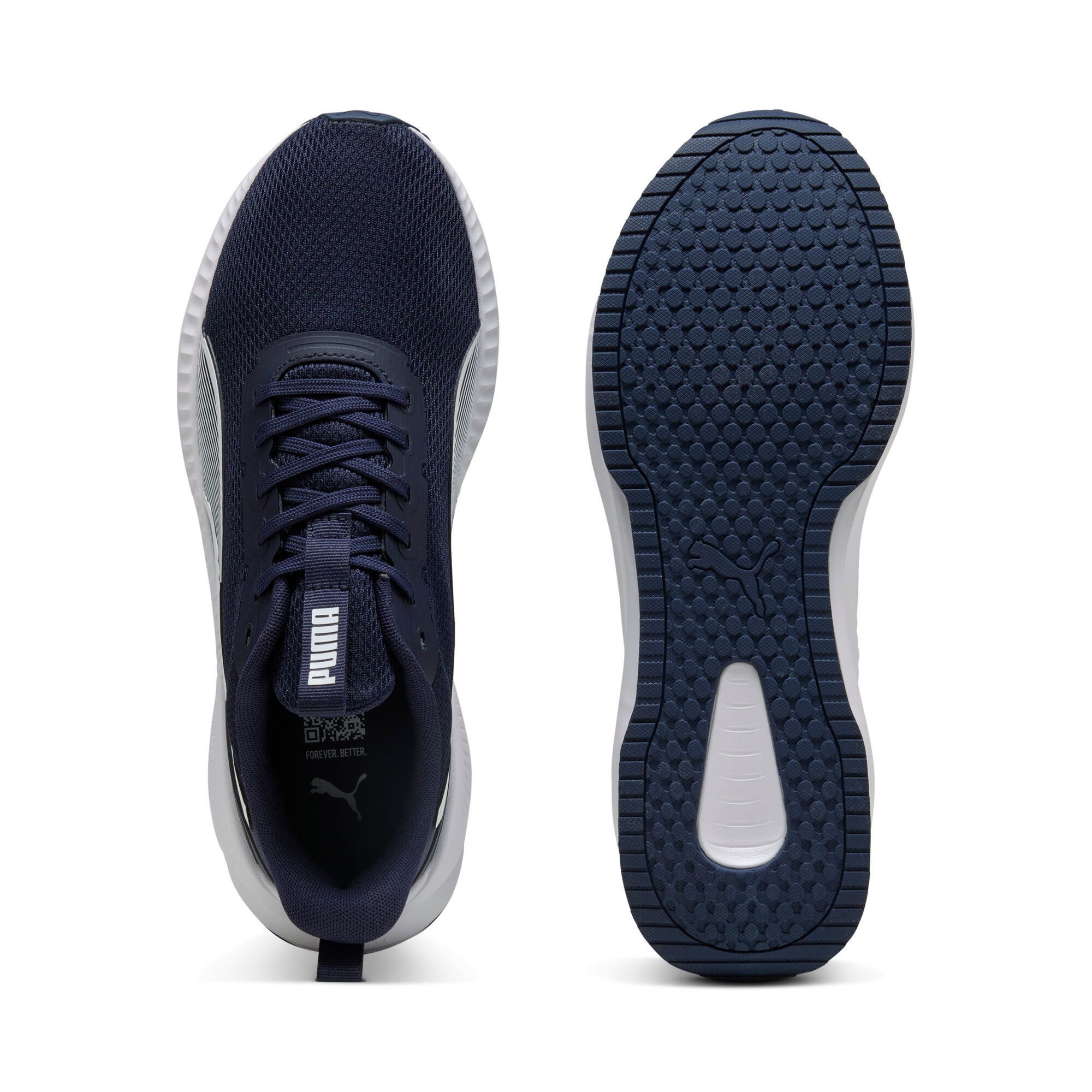 Laufschuh PUMA "FLYER LITE 3", Damen, Gr. 44,5, blau (puma navy, puma weiß), Textil, Schuhe Laufschuh, mit Schnürung, mit IMEVA-Dämpfungstechnologie, Textil-Obermaterial, Topseller 3