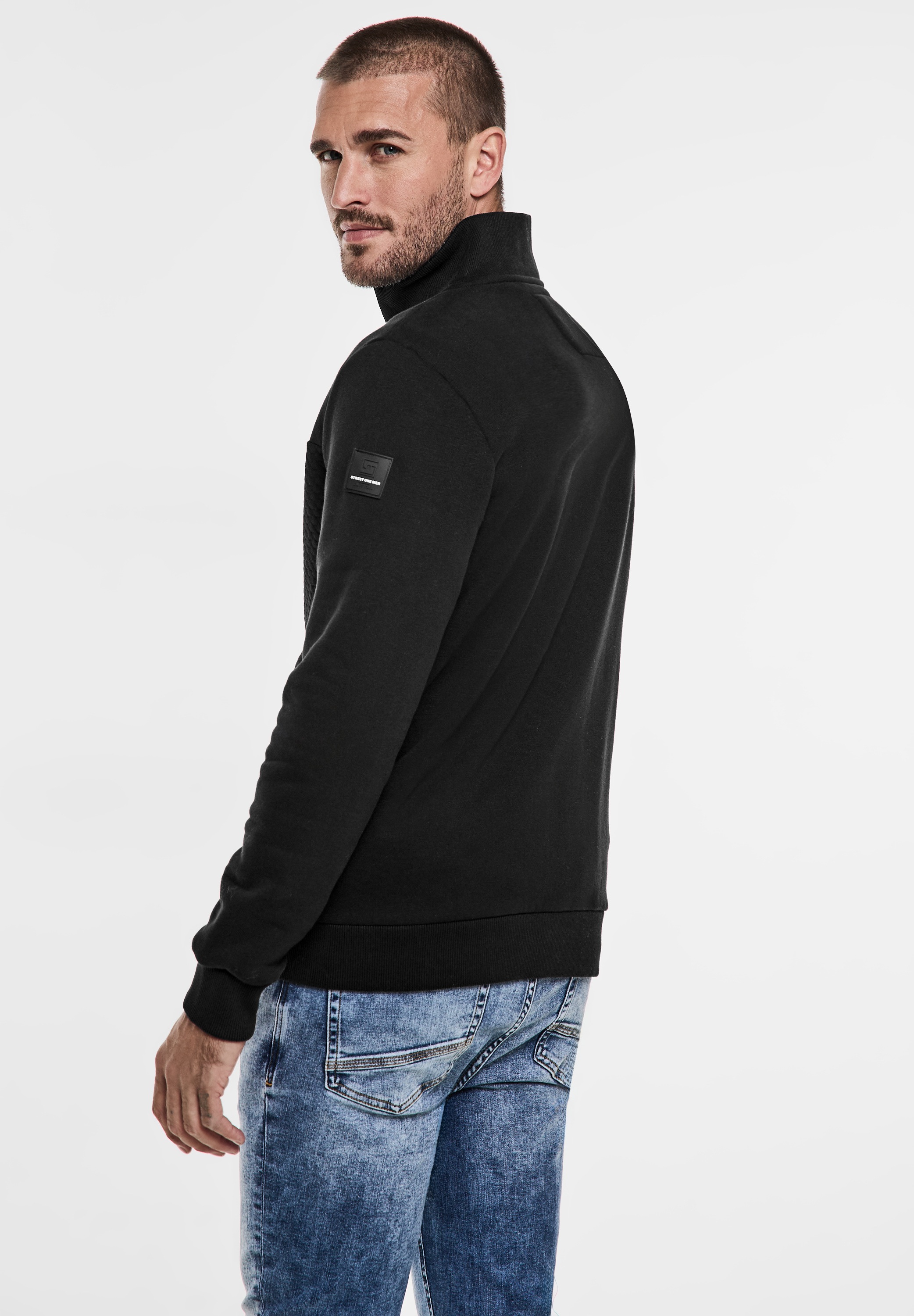 STREET ONE MEN Sweatjacke, mit Stehkragen