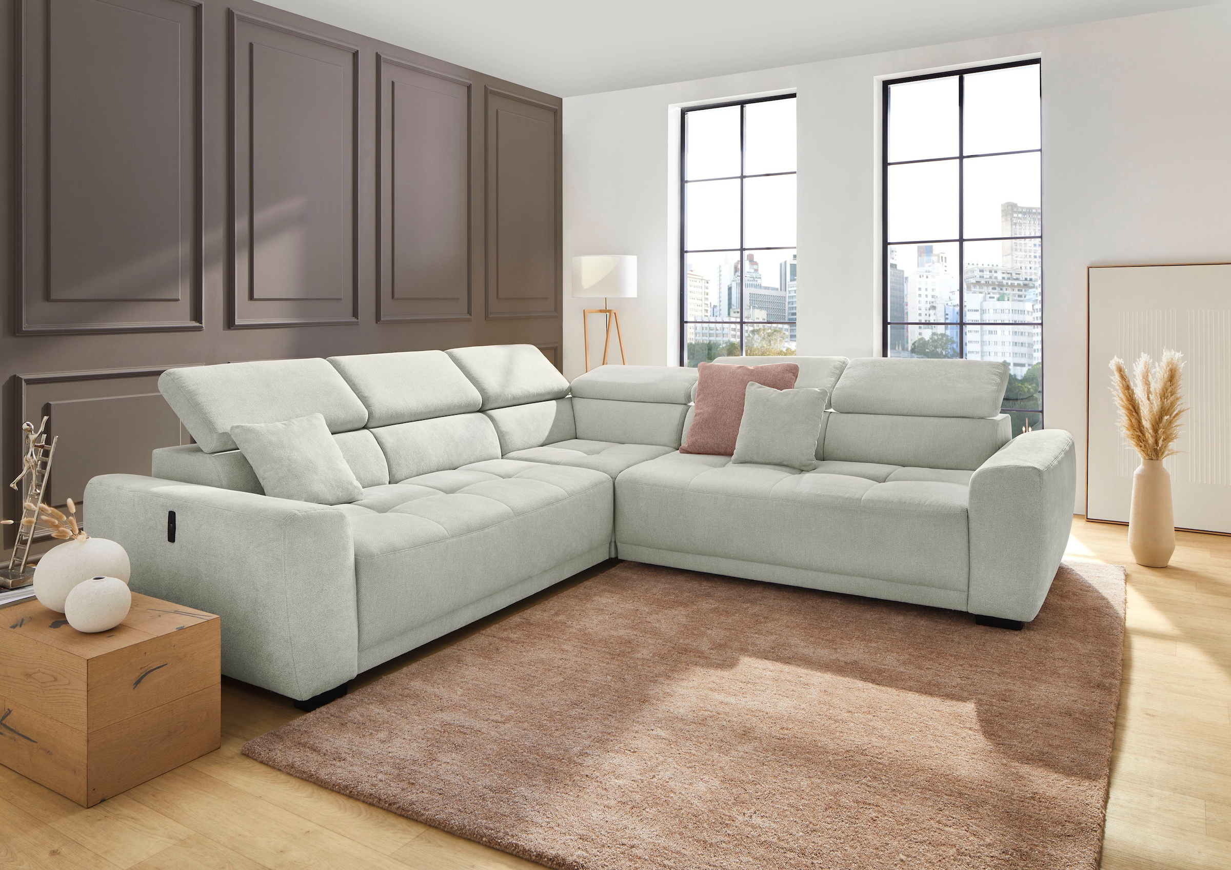 Jockenhöfer Gruppe Wohnlandschaft »Monza L-Form, B: 292x292 cm, mit 30 cm elektr. Sitztiefenverstellung« 140kg Belastbarkeit je Sitz, Kopfteilverstellung & USB-Anschluss