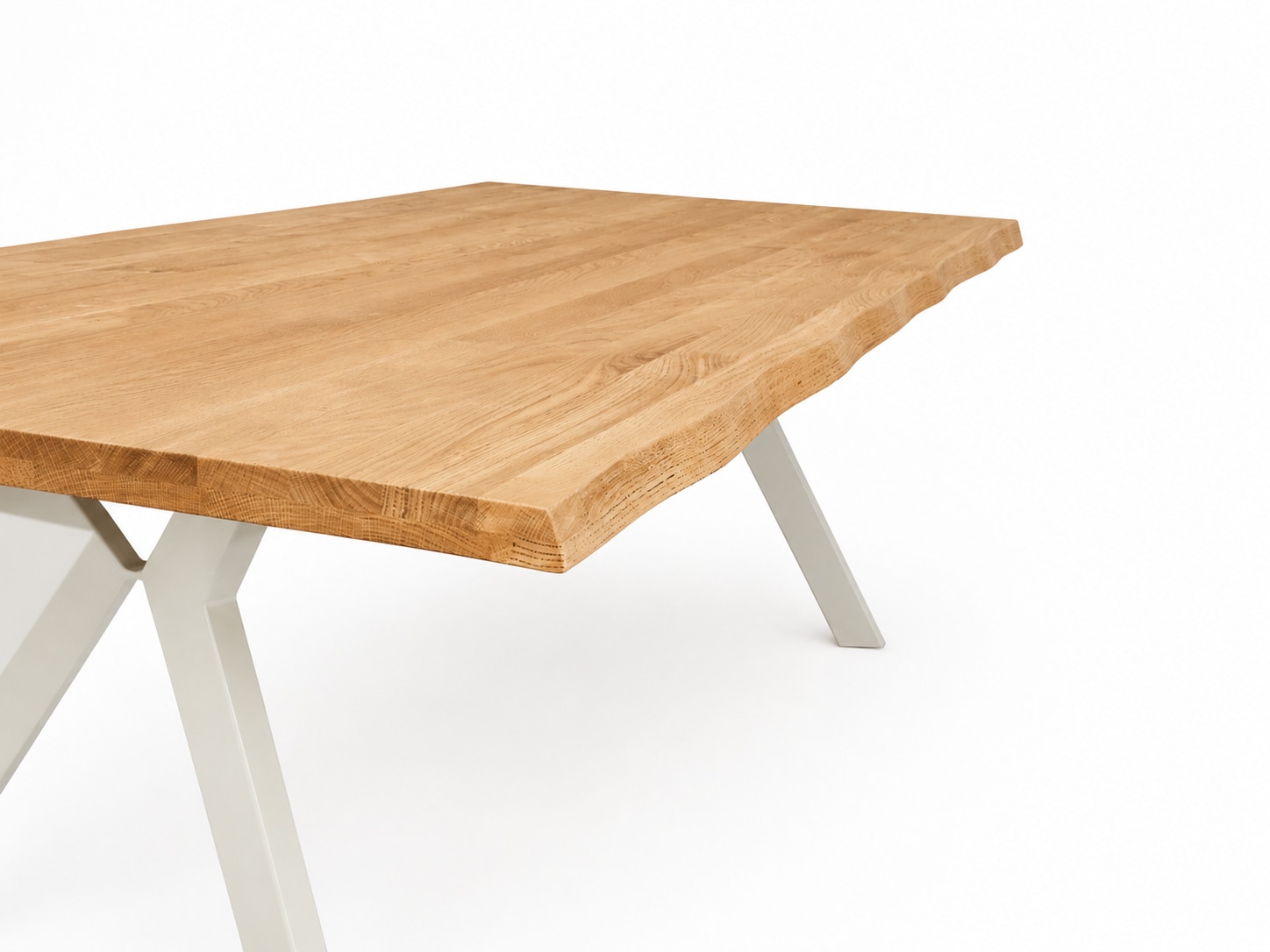 OTTO home Esstisch »»MONACO« Speisetisch, Küchentisch, Wohntisch, Esszimmertisch« Wildeiche geölt Natur, Baumkante, A-Gestell Pearl White Metall