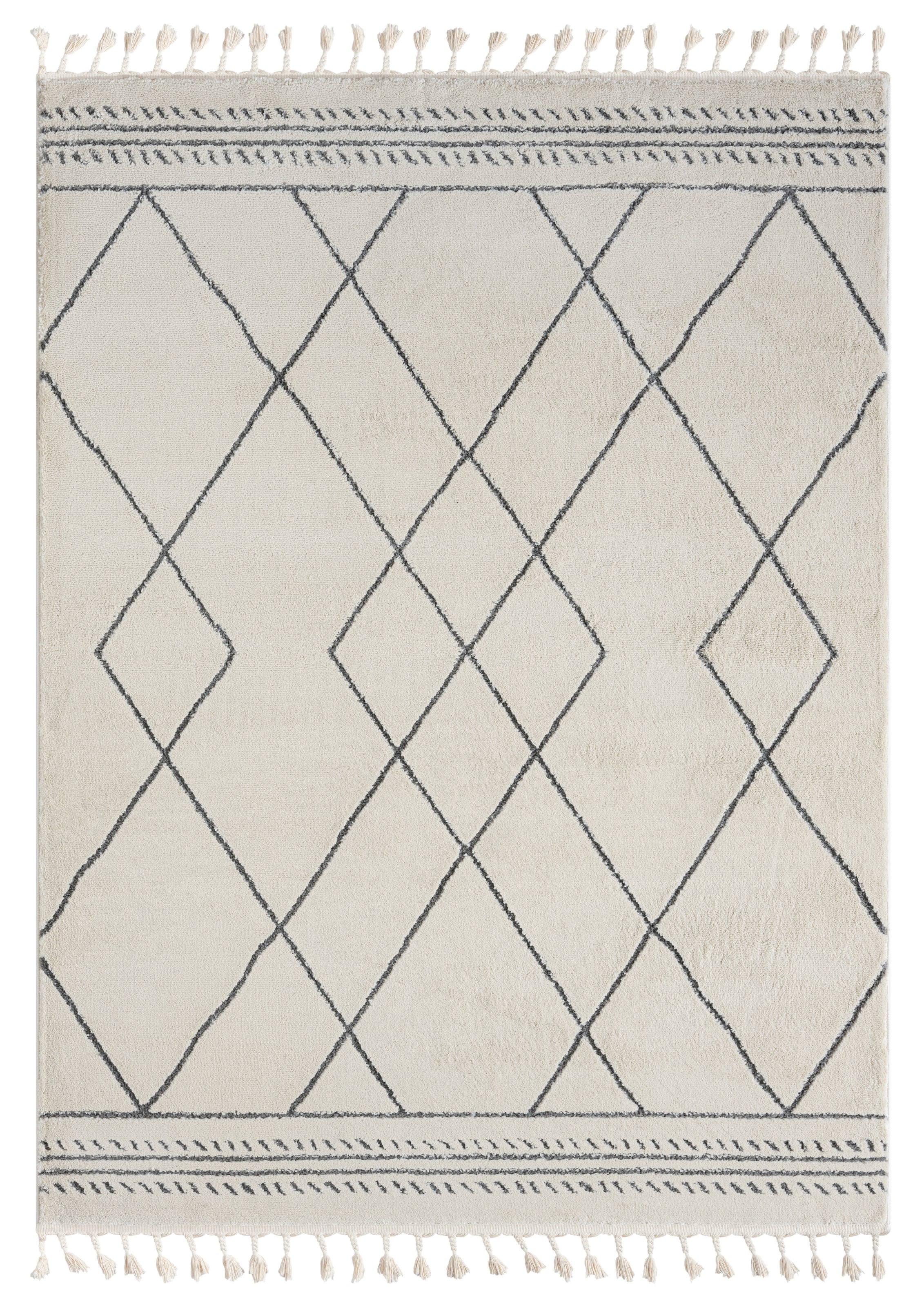 Myflair Möbel & Accessoires Hochflor-Teppich »Moroccan Design Lagerräumung«, rechteckig, 24 mm Höhe, modern, marokkanisches Design, Rauten Muster, weich, mit Fransen