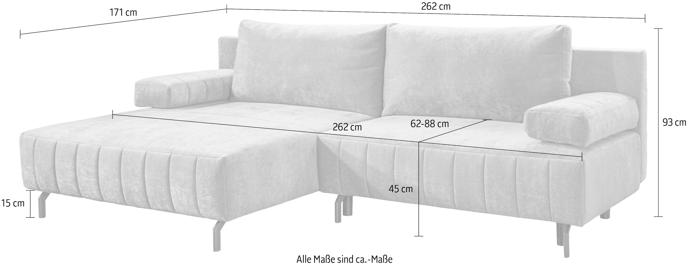exxpo - sofa fashion Ecksofa inkl. Bettfunktion und Bettkasten, 15cm bodenfrei, Breite 262cm