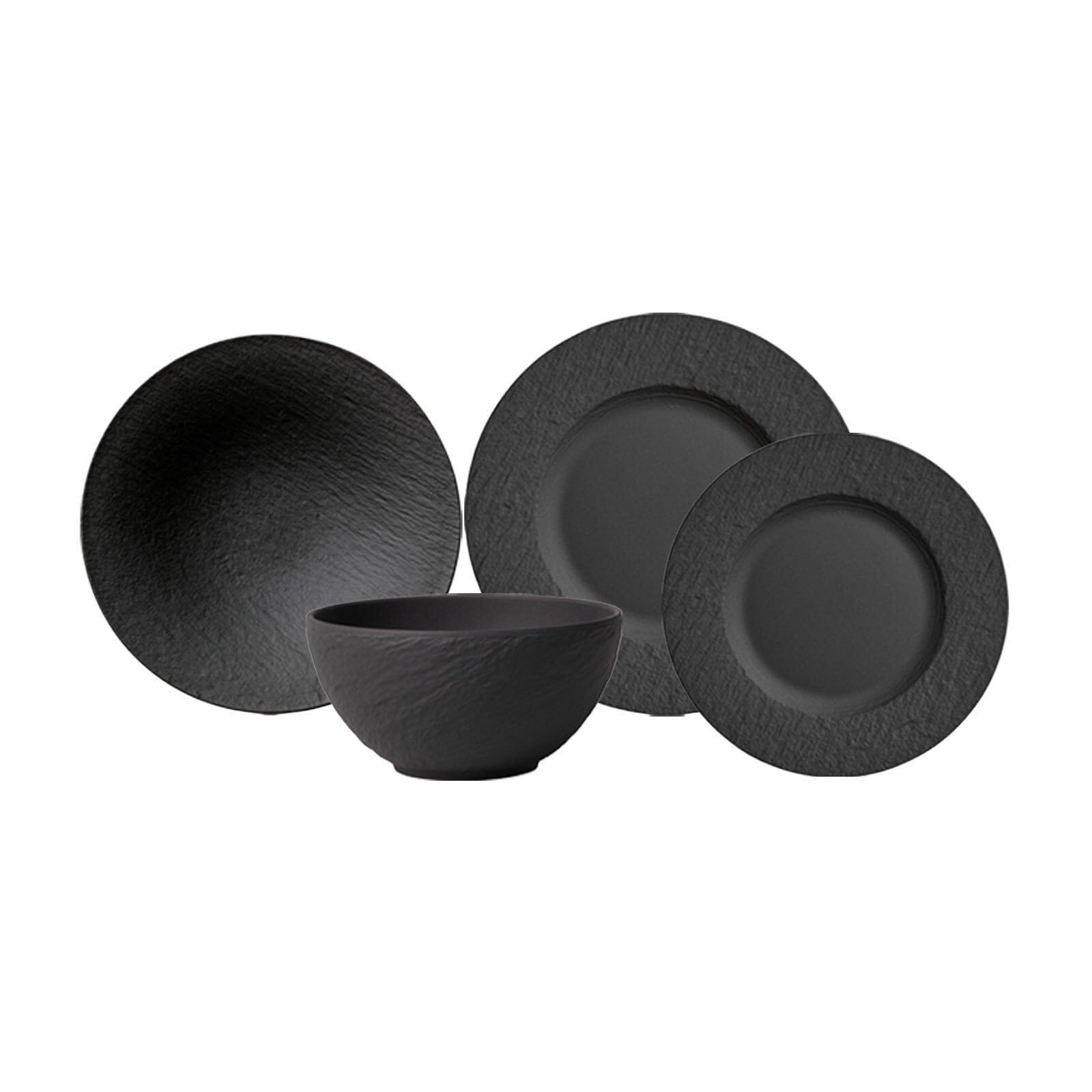 Villeroy & Boch Geschirr-Set "Geschirr-Set Manufacture Rock schwarz" Spülmaschinengeeignet, Mikrowellenfest