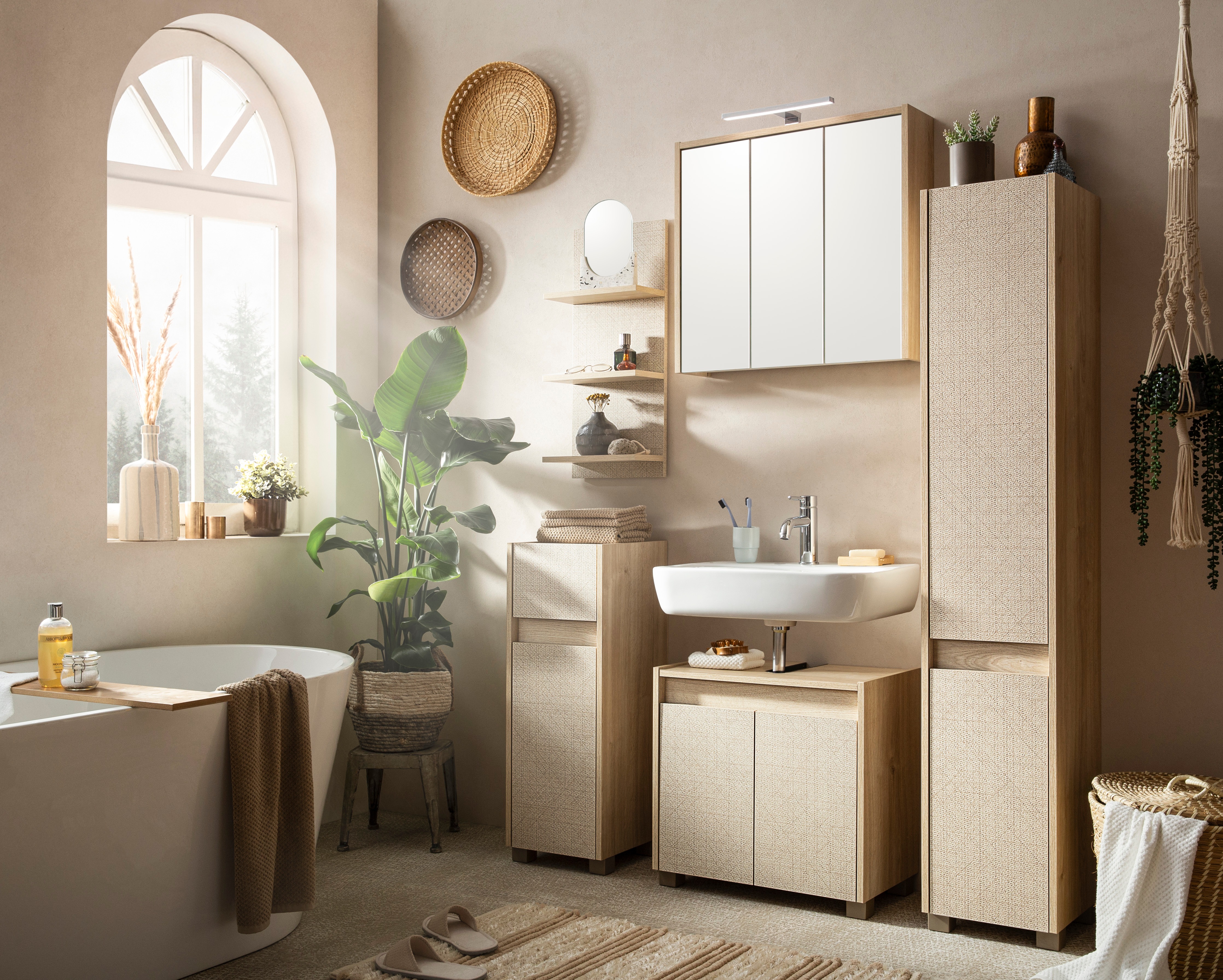 Thumbnail - Schildmeyer Waschbeckenunterschrank "Sander, Breite 56,9 cm, in Canasta Optik" Made in Germany