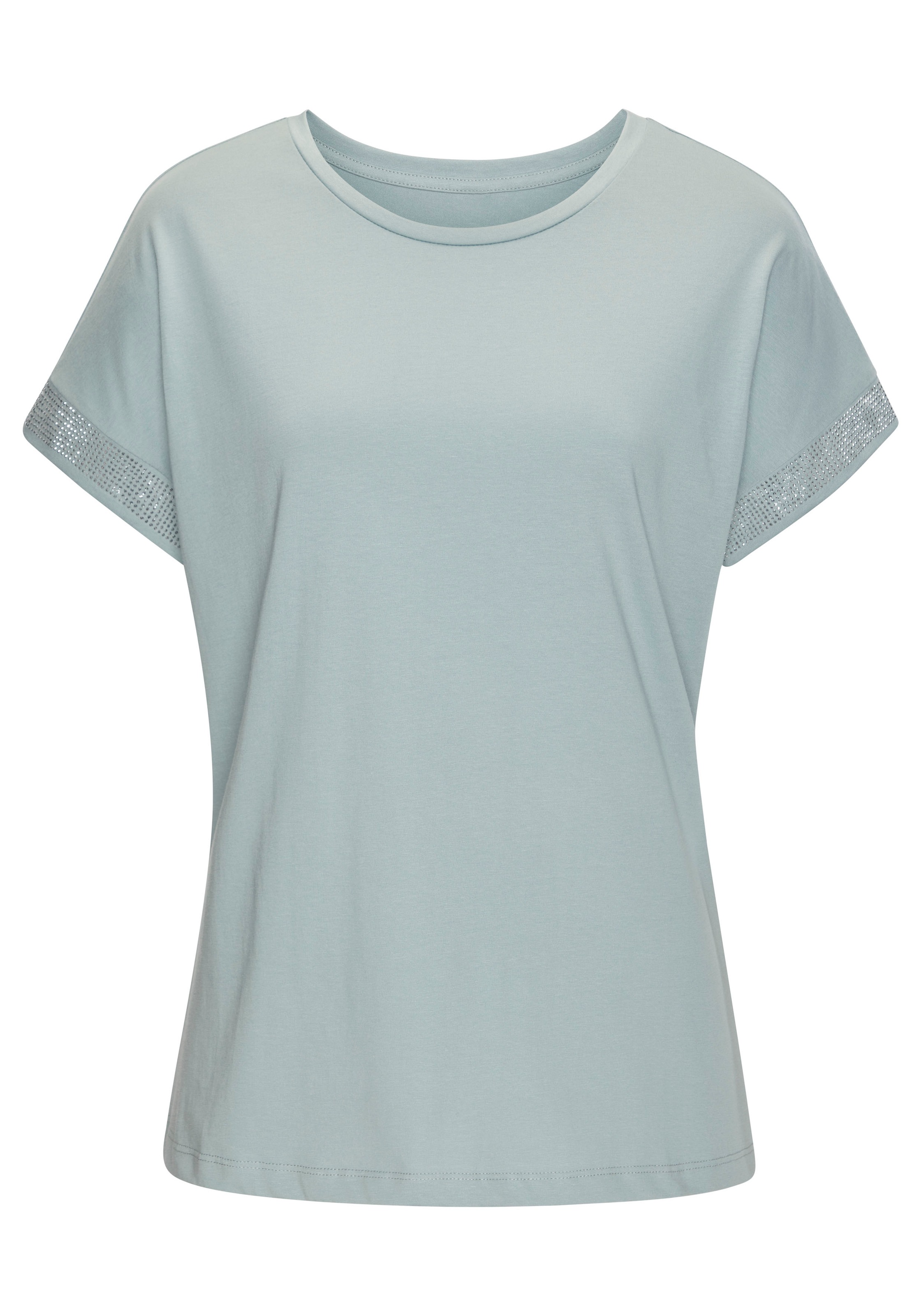 LASCANA Kurzarmshirt "mit glitzernem Strass-Design am Arm", aus weicher Bau günstig online kaufen