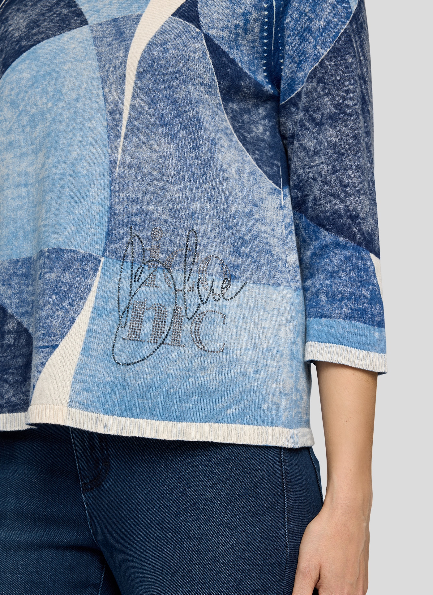 Rabe 3/4 Arm-Pullover mit Rundhalsausschnitt / Grafischer Print / Glitzer-Details