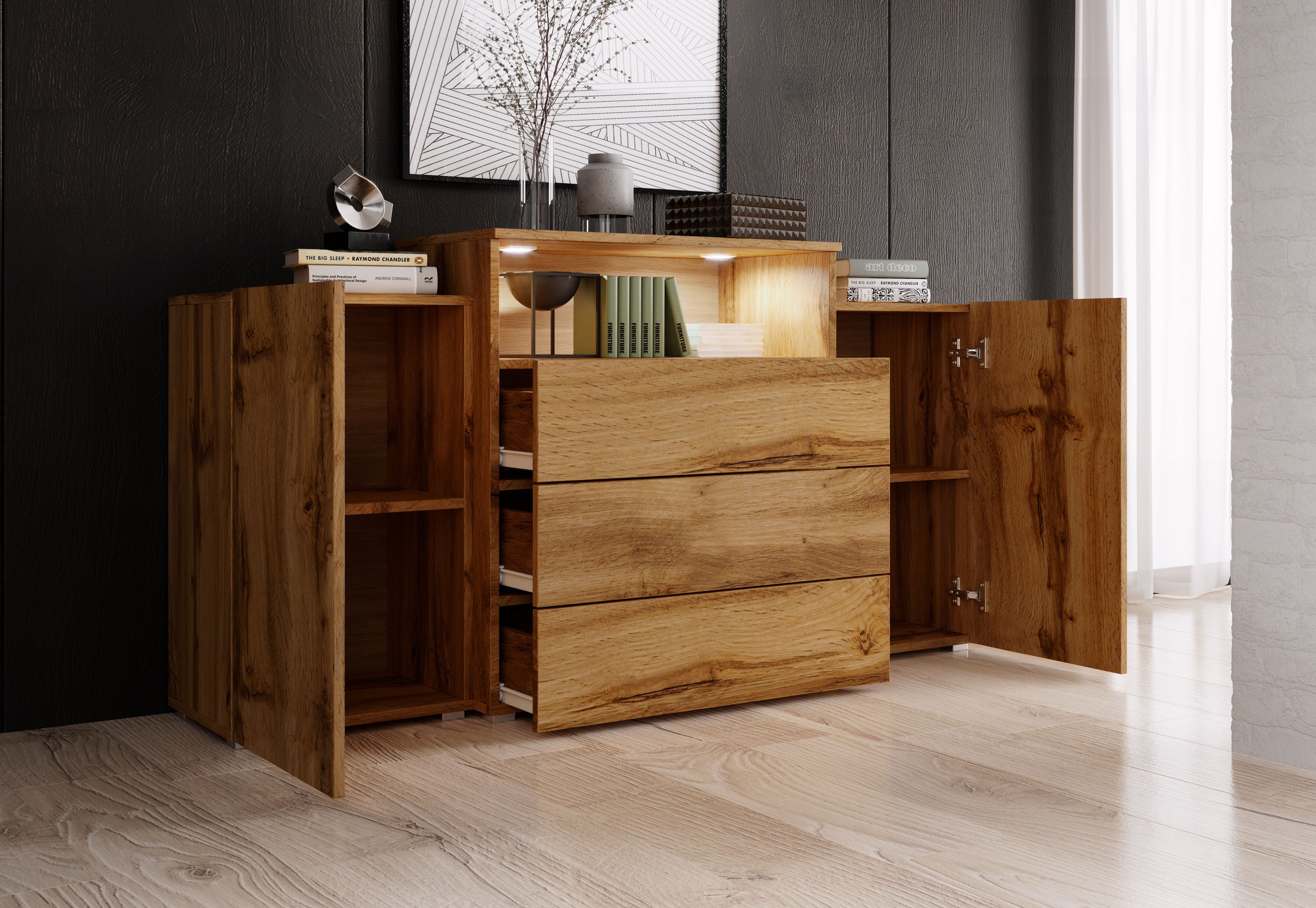 Home affaire Sideboard "URBAN III" Moderne Kommode mit 3 Schubladen und 4 F günstig online kaufen