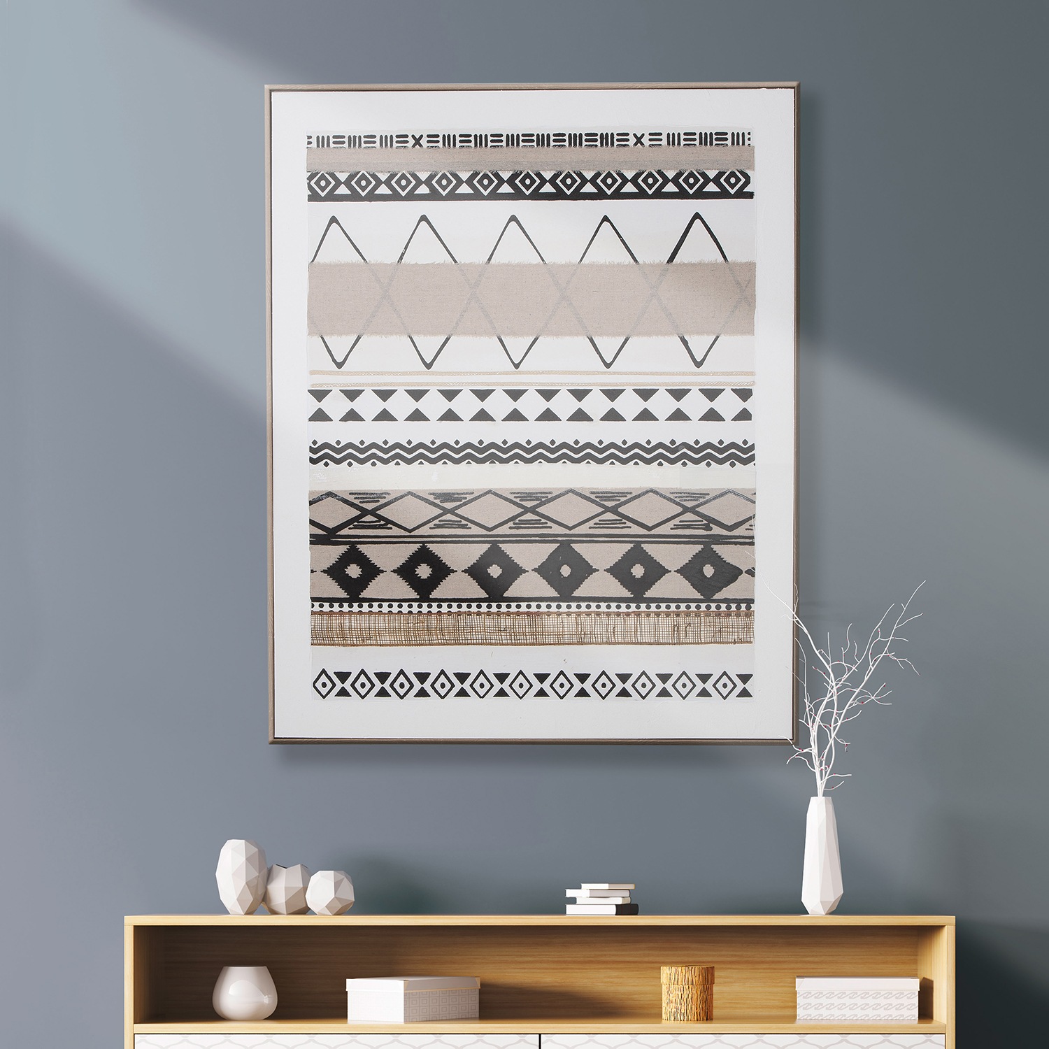 GILDE Bild mit Rahmen "Bild rechteckig Mwaki braun; schwarz; weiß H. 102 cm günstig online kaufen