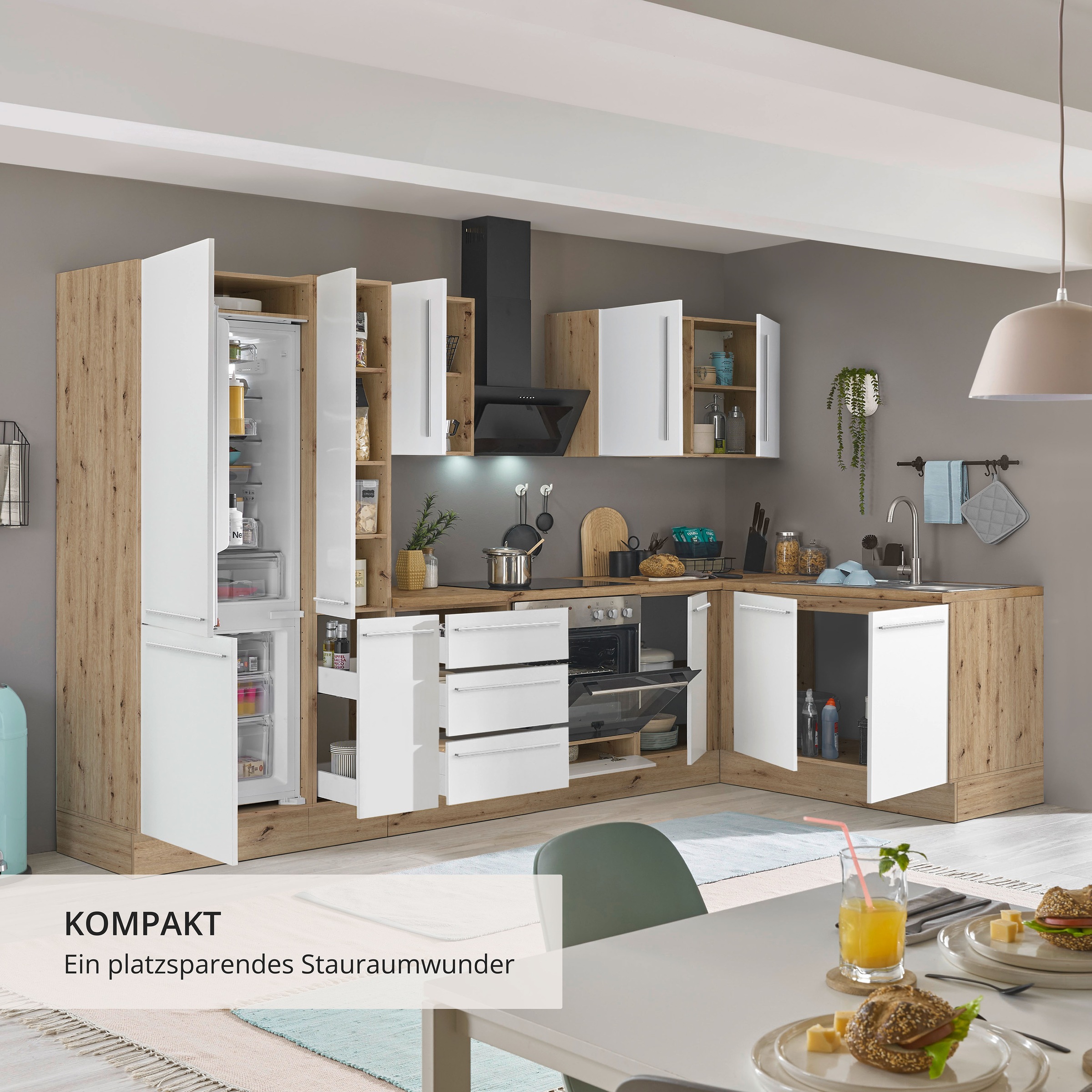 KOCHSTATION Winkelküche »Florida, Stellbreite 300x165 cm« wahlweise mit E-Geräten, mit Softclose für Türen und Schubkästen
