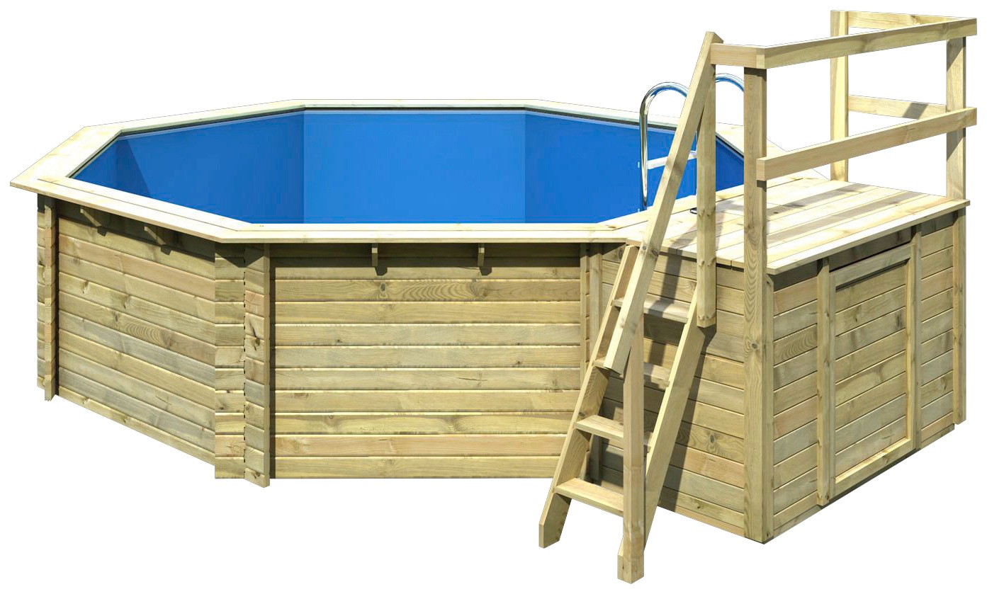Karibu Achteckpool »TOSCANA Set B ØxH: 428x124 cm«, (Set, 11 tlg.), 38 mm kesseldruckimprägniertes Fichtenholz